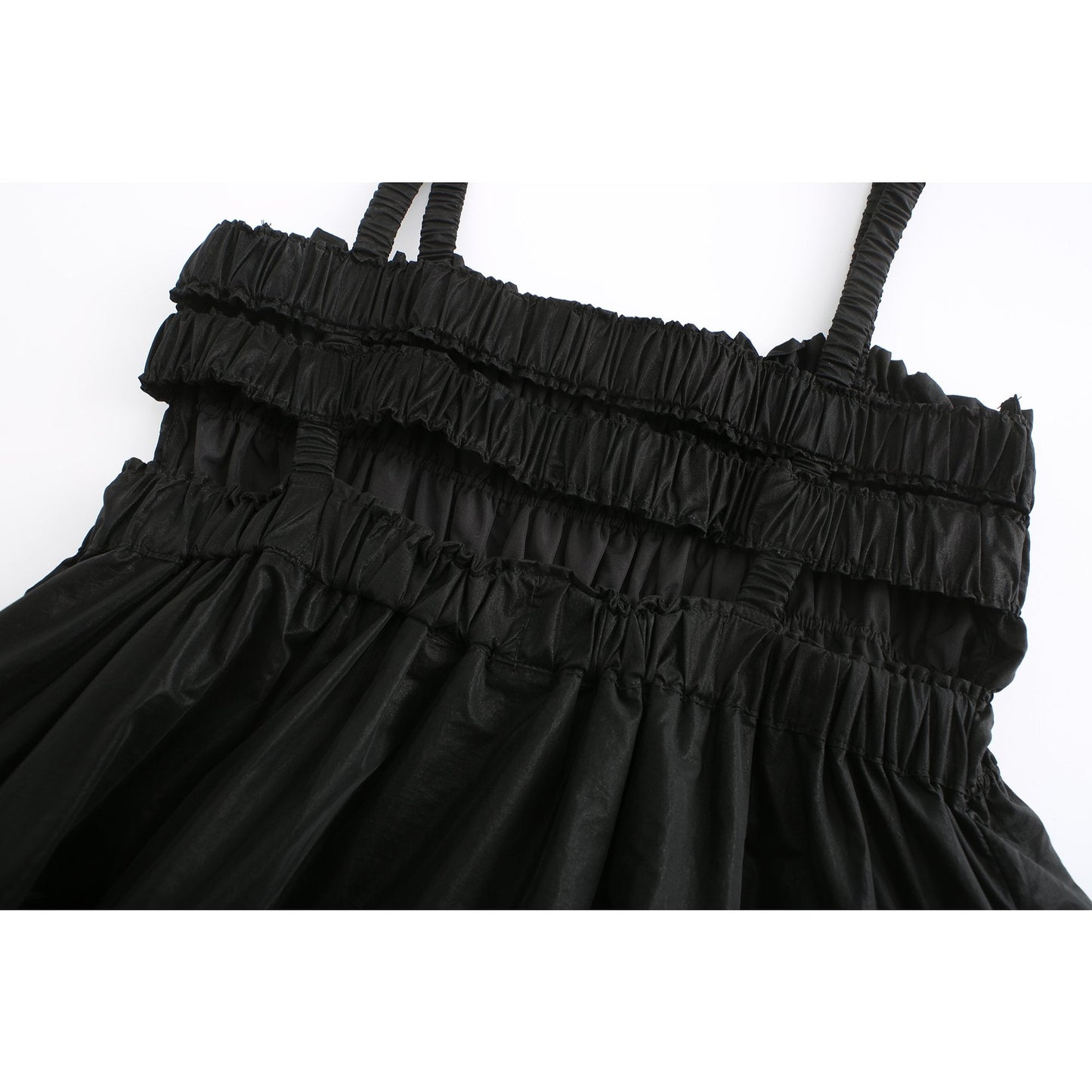 Women Smocking Sling Back Dress - Black