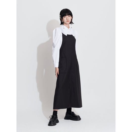 Women Tie Waist Wrap Worker Dress - Black