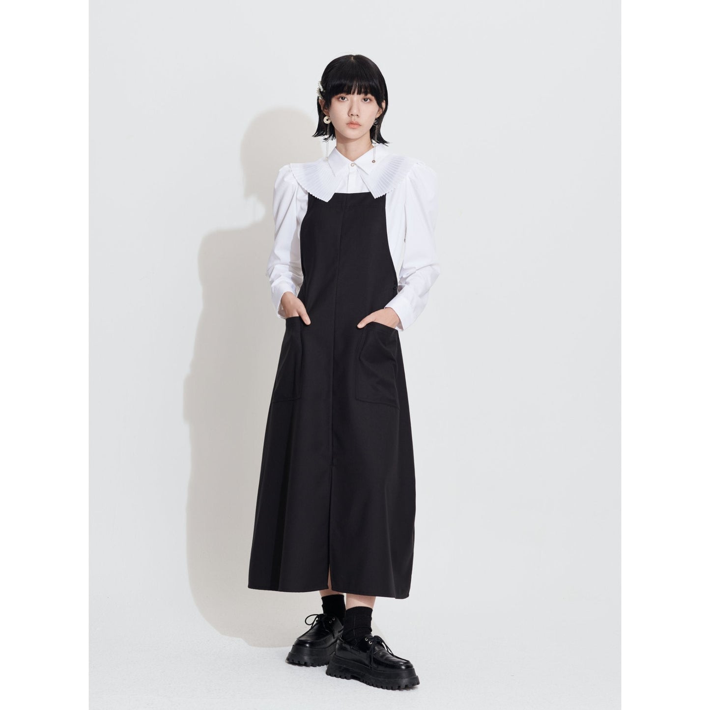 Women Tie Waist Wrap Worker Dress - Black