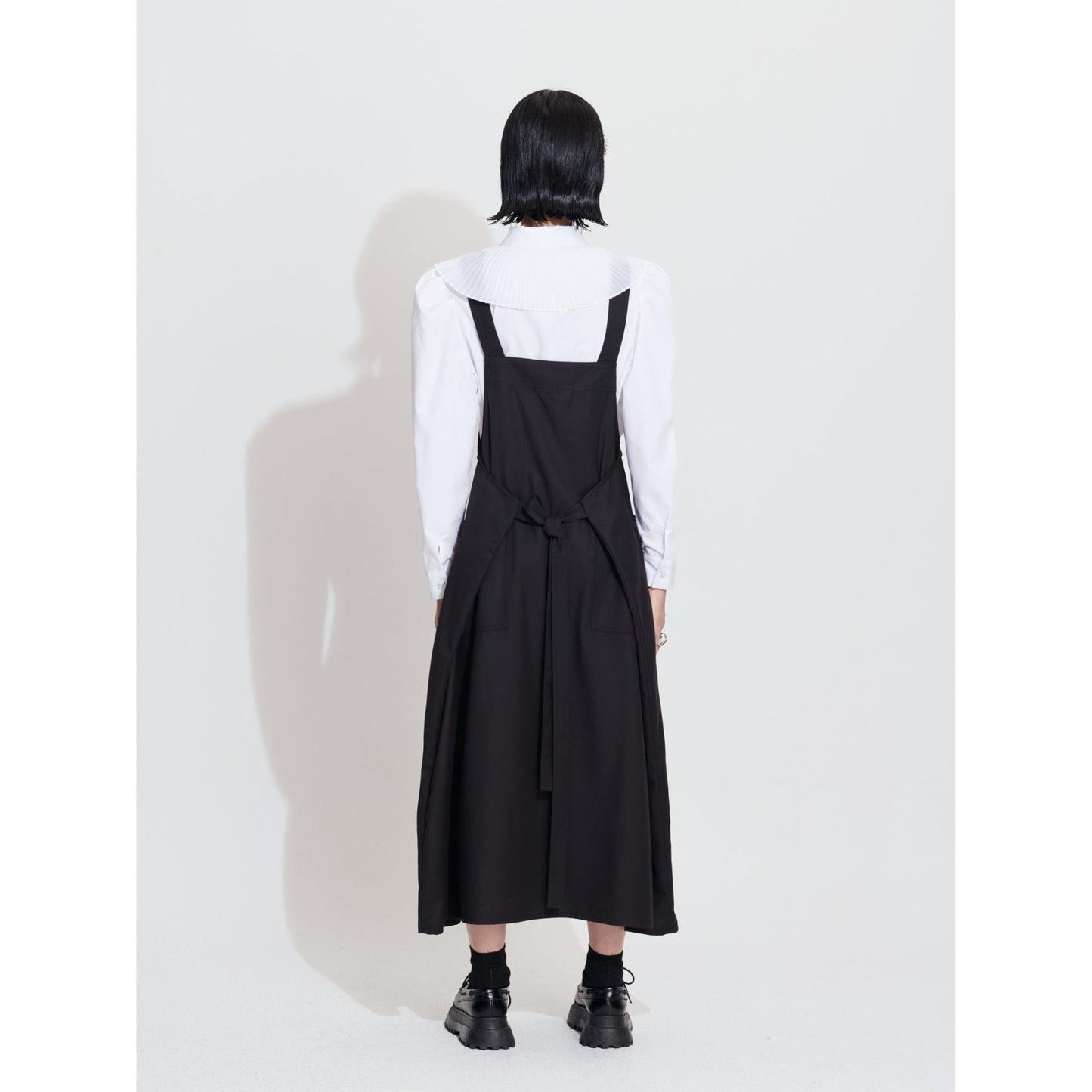 Women Tie Waist Wrap Worker Dress - Black