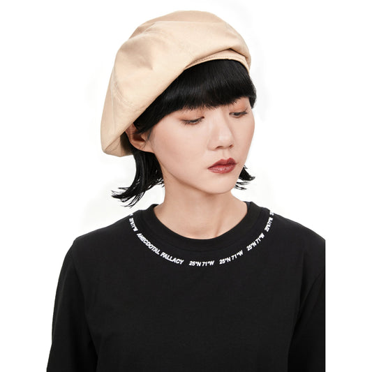 Women Cotton Canvas Beret - Beige