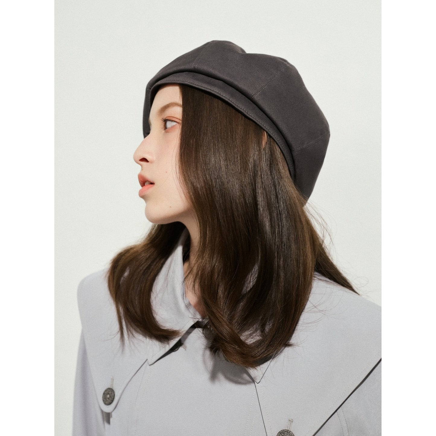 Women Cotton Canvas Beret - Dark Grey