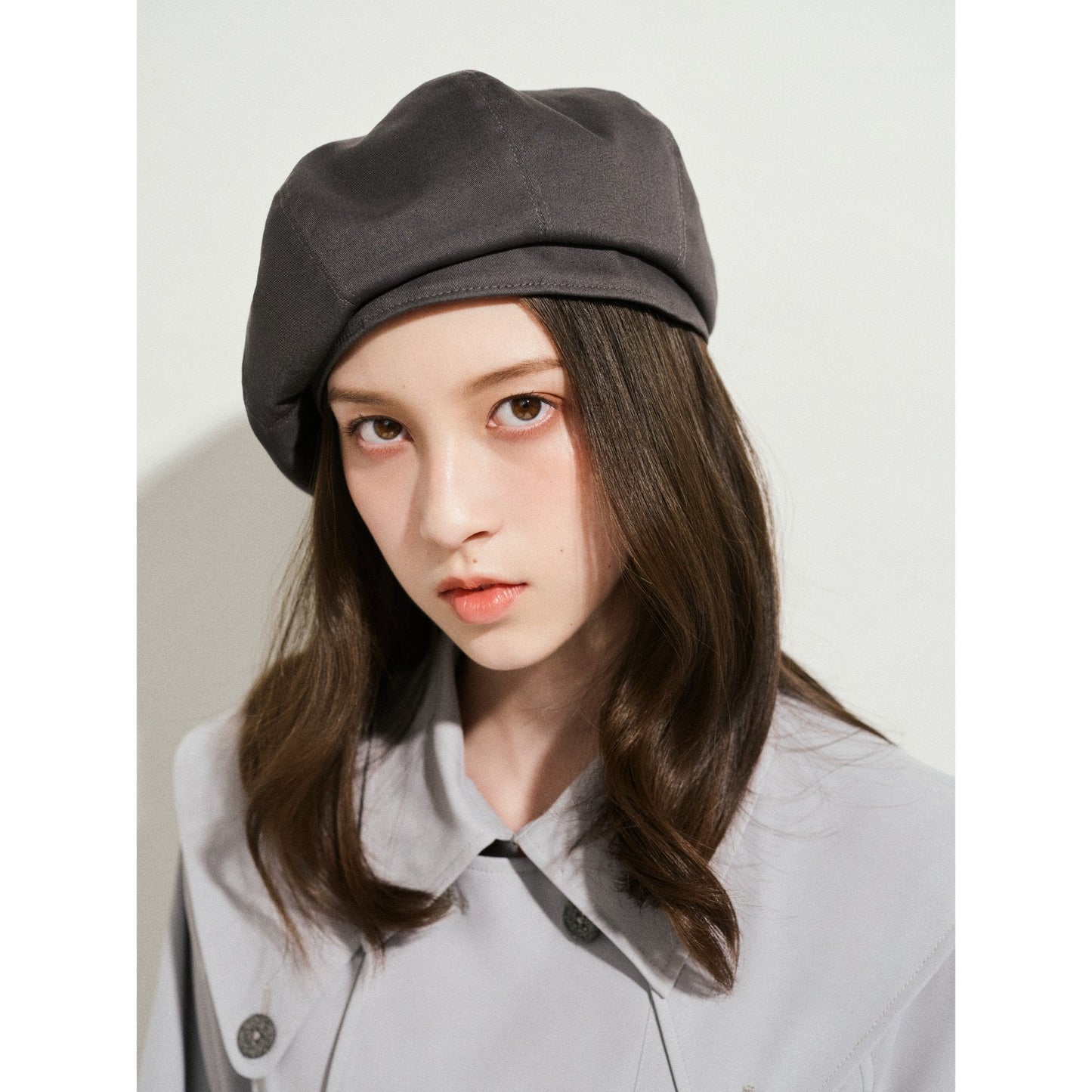 Women Cotton Canvas Beret - Dark Grey