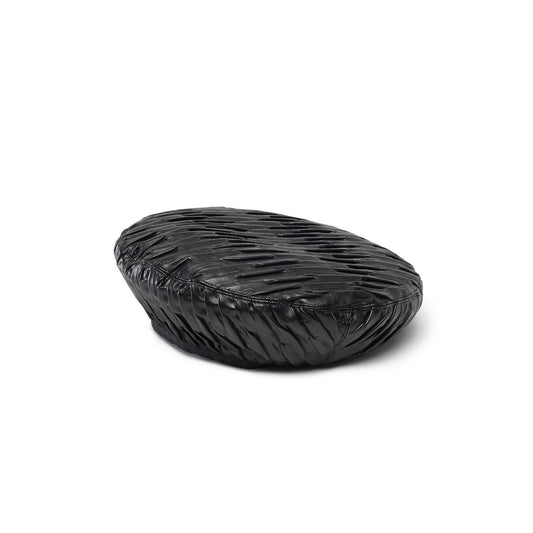 Women Pleated Faux Leather Beret - Black