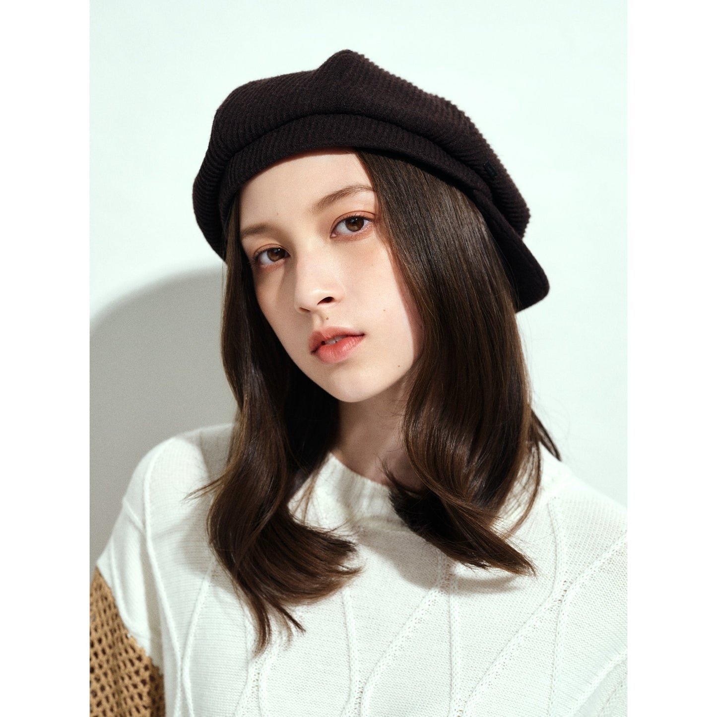 女用羊毛混合報童帽 - 棕色