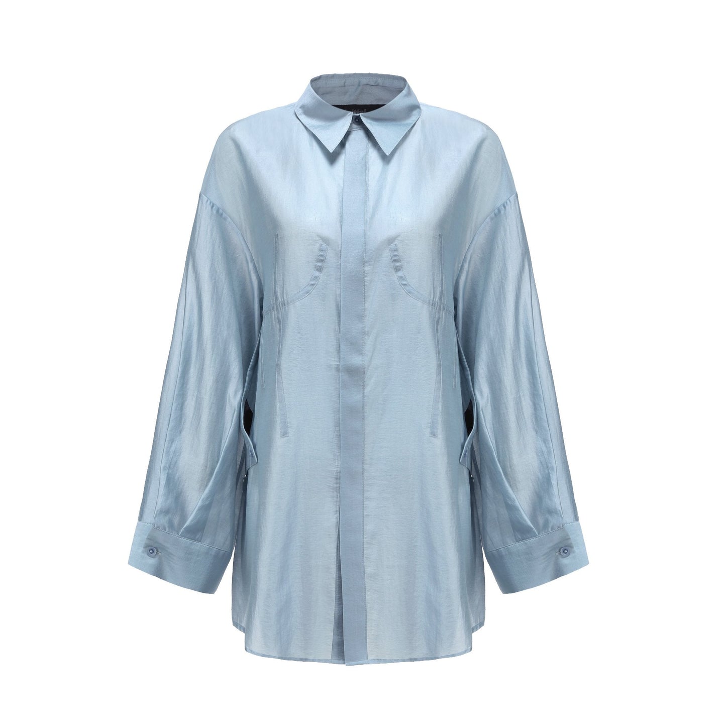 Women Oversize Silky Shirt - Light Blue