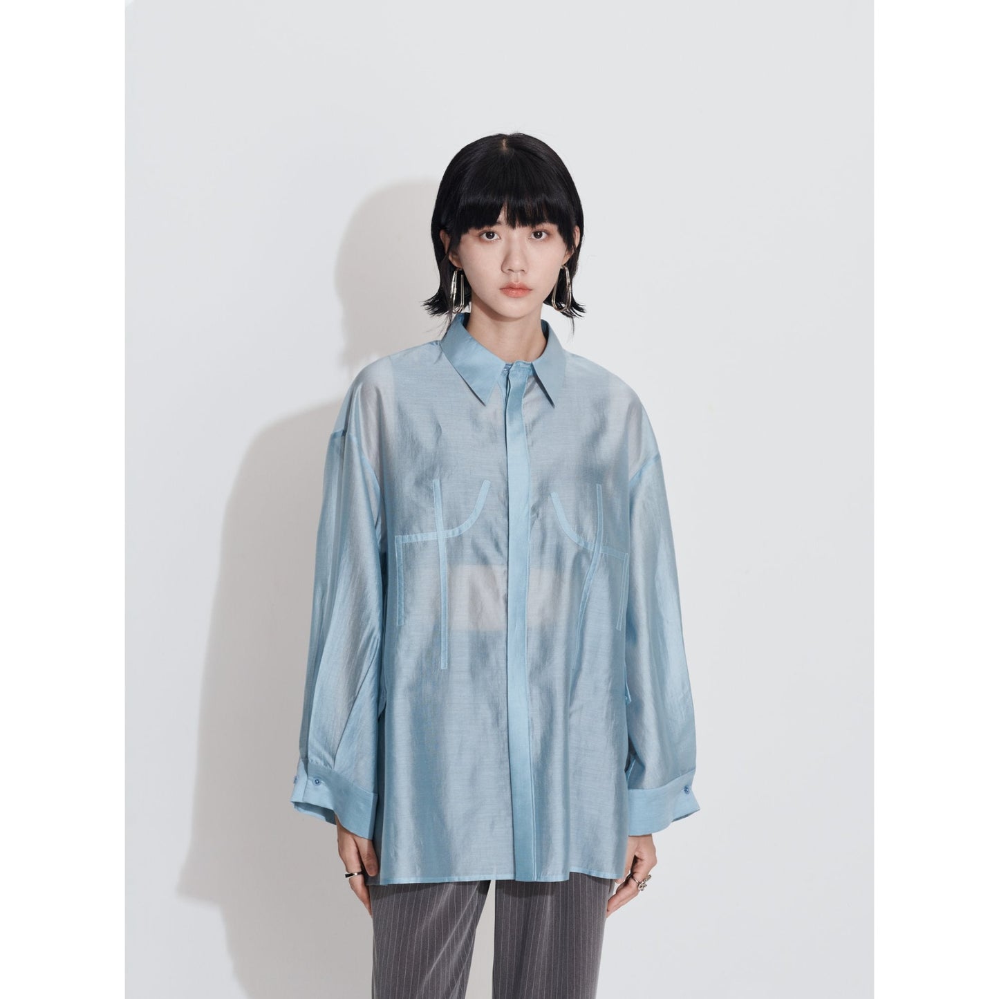 Women Oversize Silky Shirt - Light Blue