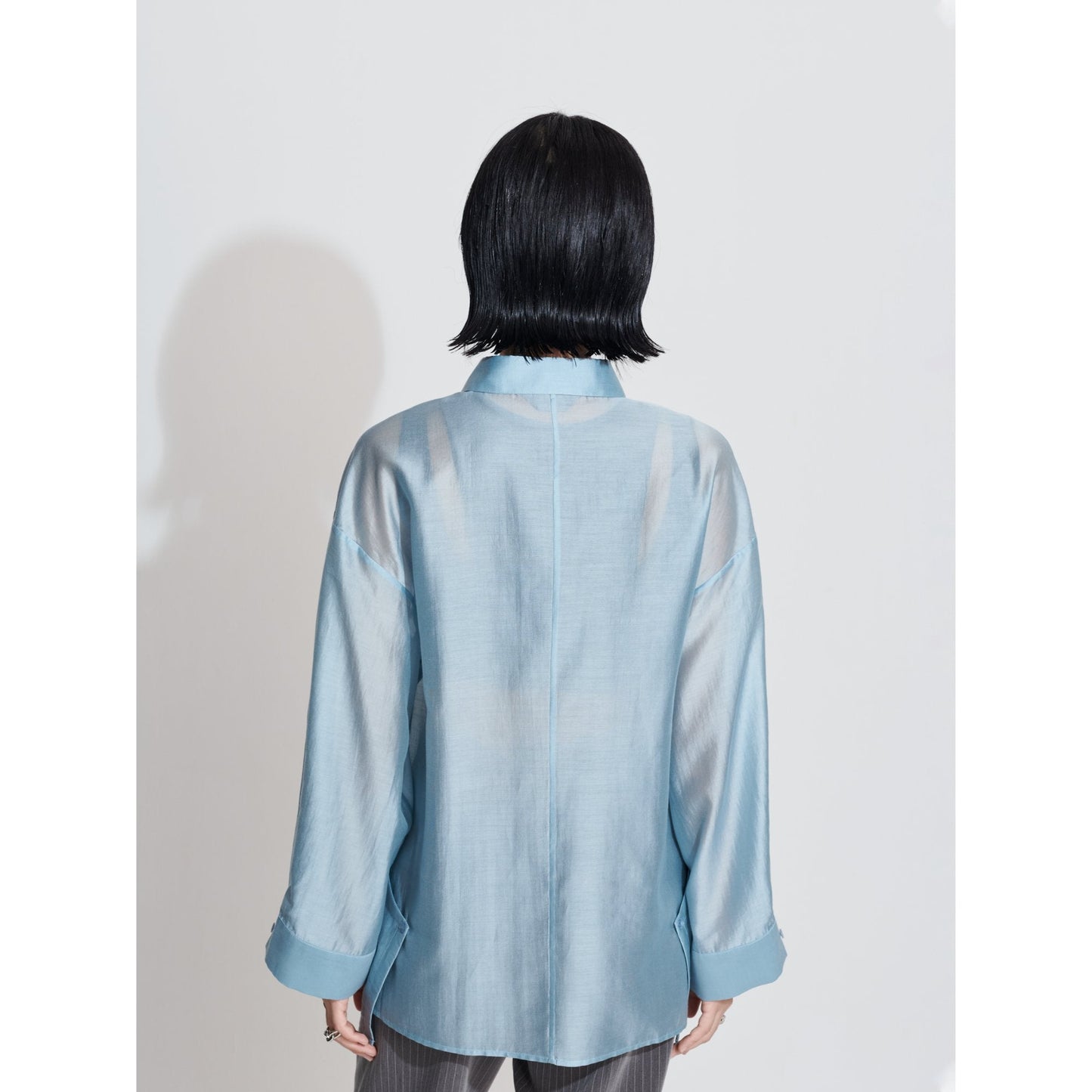 Women Oversize Silky Shirt - Light Blue