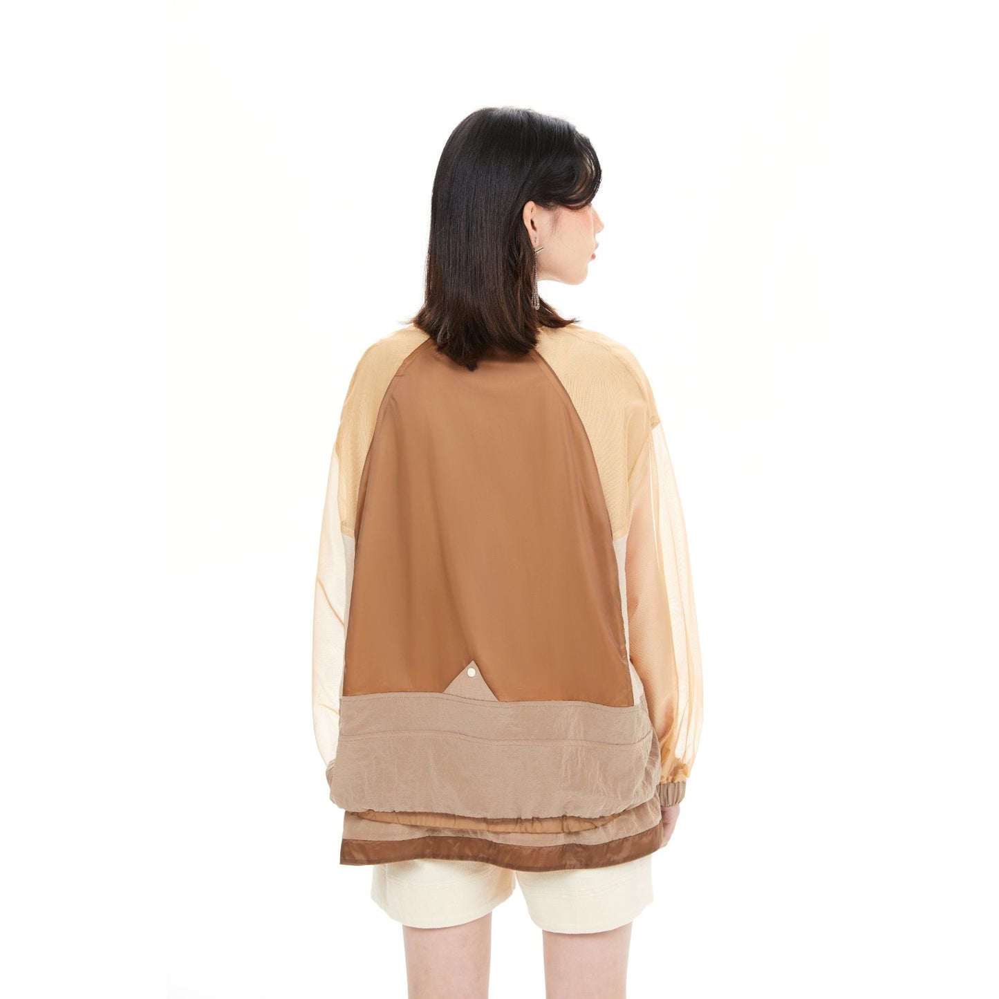 Women See Through Oversize Military Jacket - Khaki