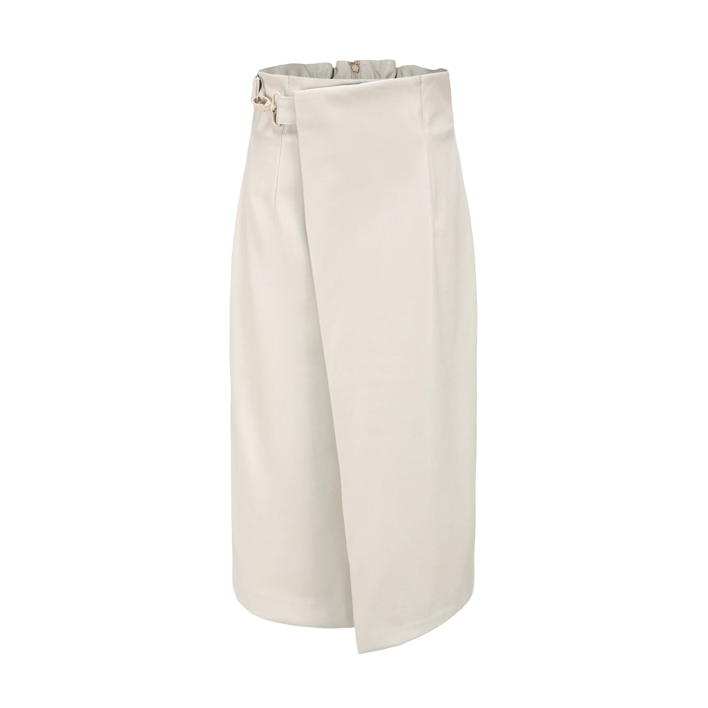 Women Faux Leather Straight Skirt - Beige