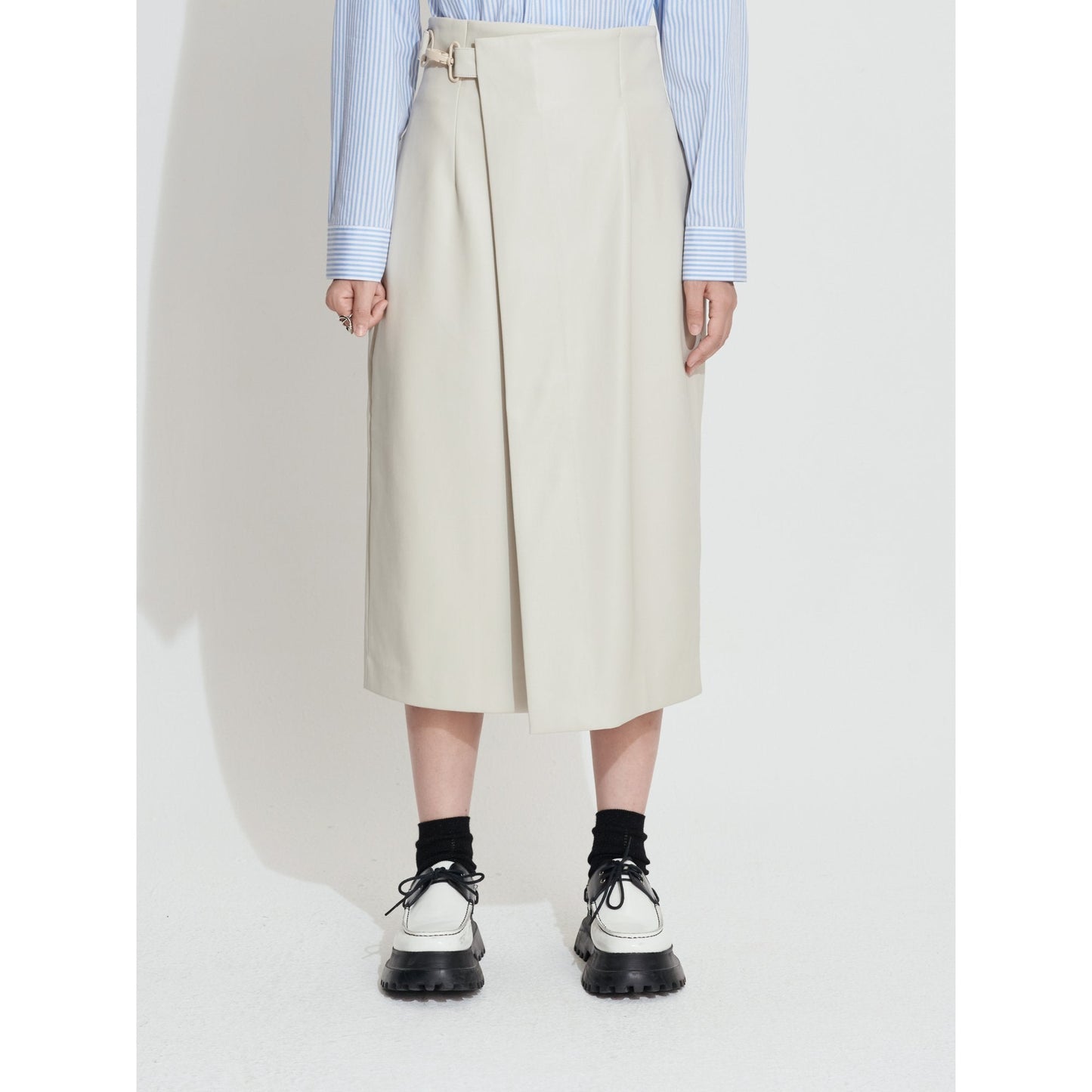 Women Faux Leather Straight Skirt - Beige