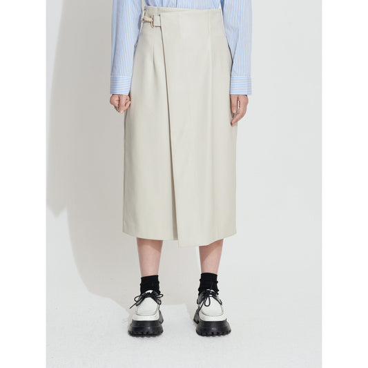 Women Faux Leather Straight Skirt - Beige