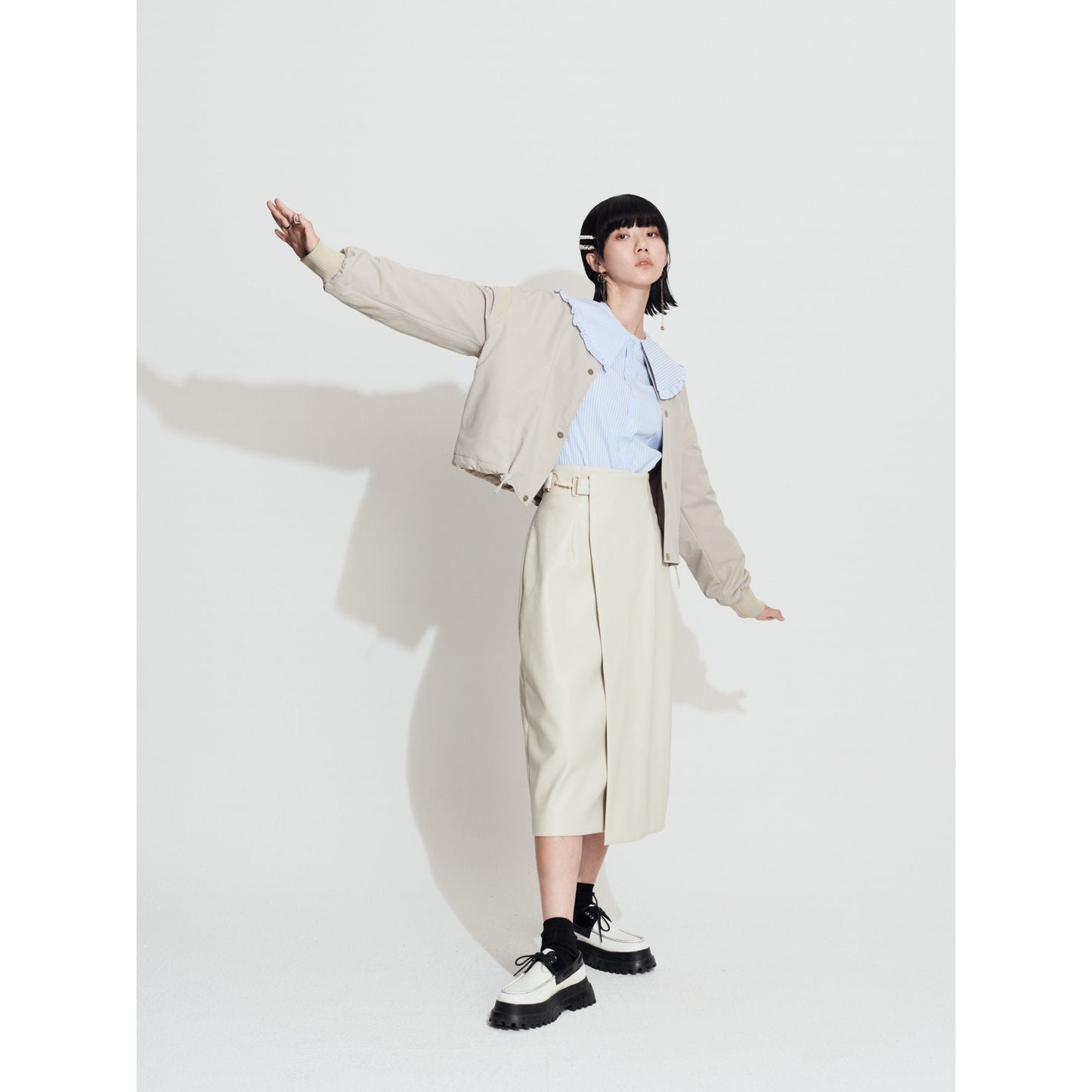 Women Faux Leather Straight Skirt - Beige