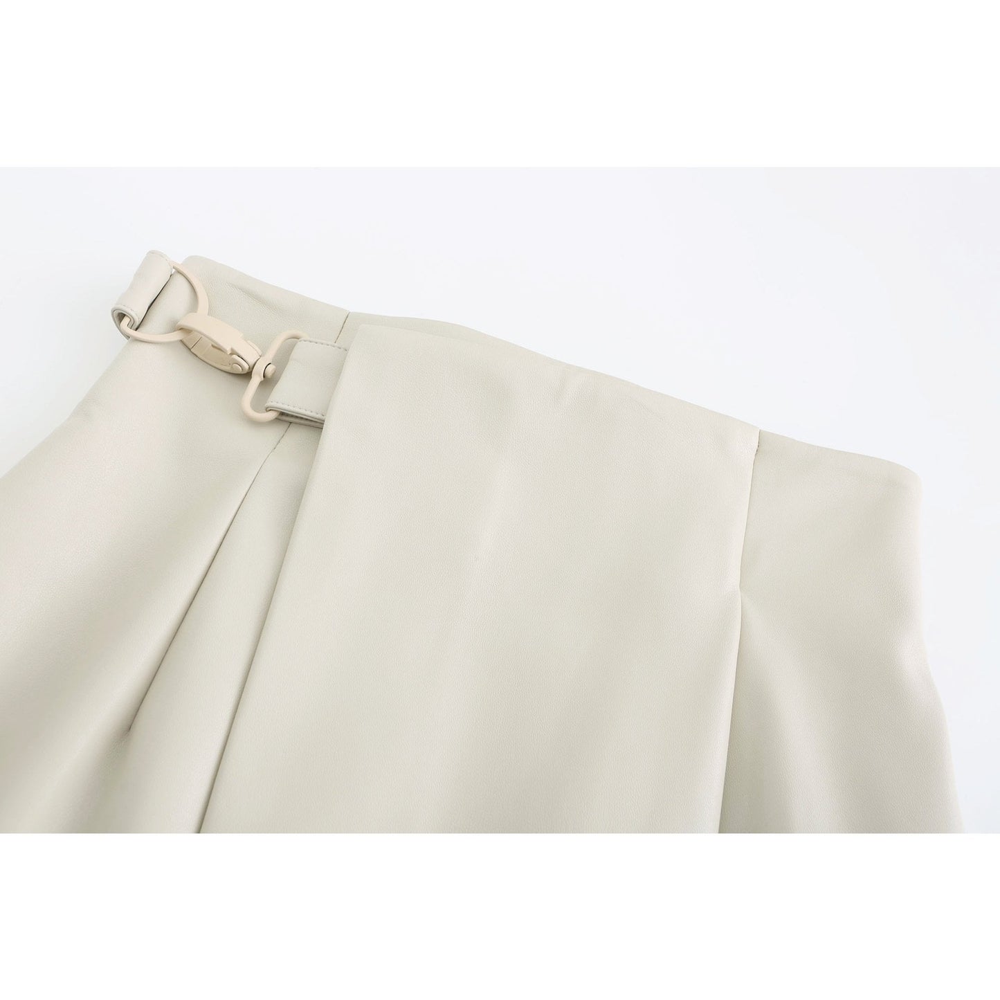 Women Faux Leather Straight Skirt - Beige