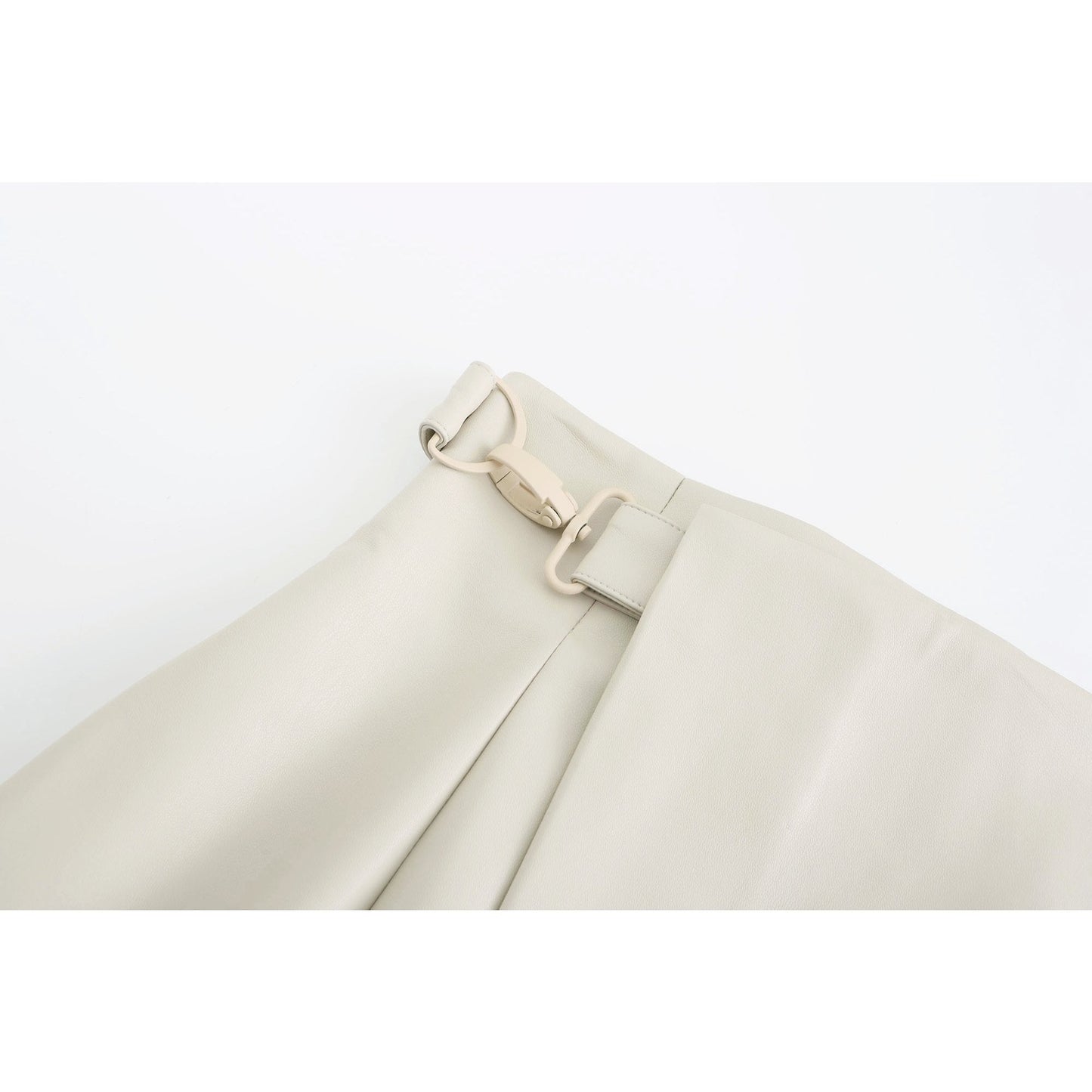 Women Faux Leather Straight Skirt - Beige