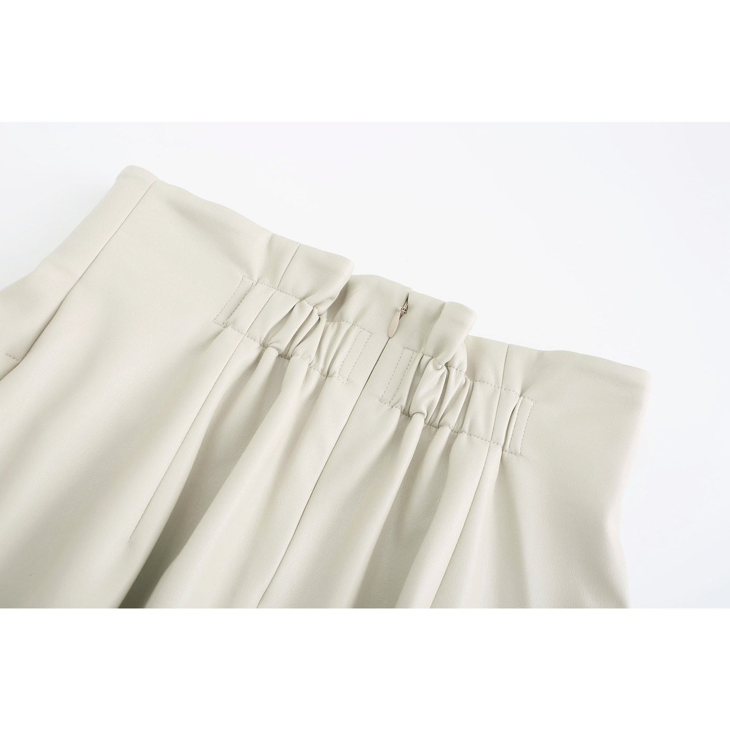 Women Faux Leather Straight Skirt - Beige