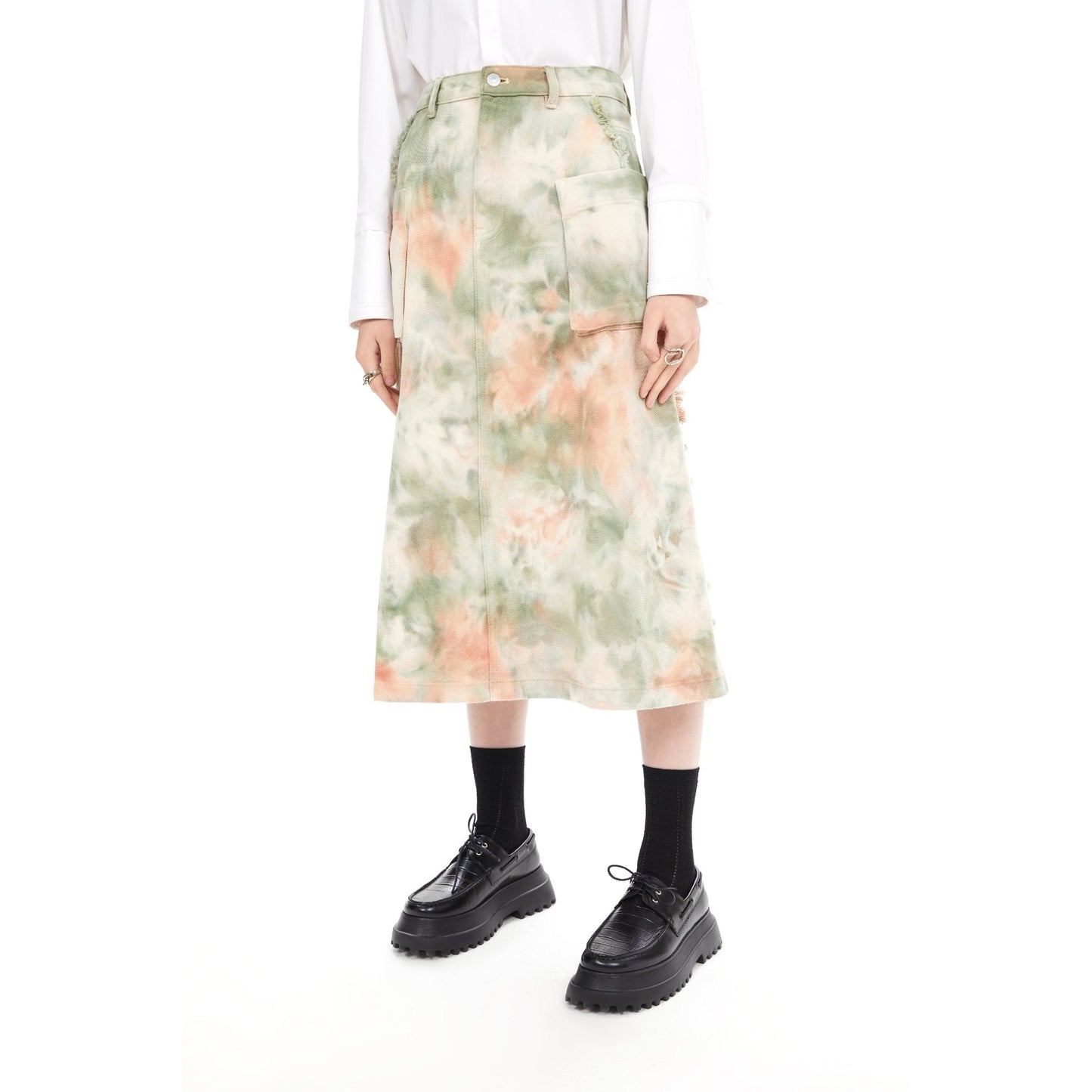 Women Tie Dye Skirt - Beige