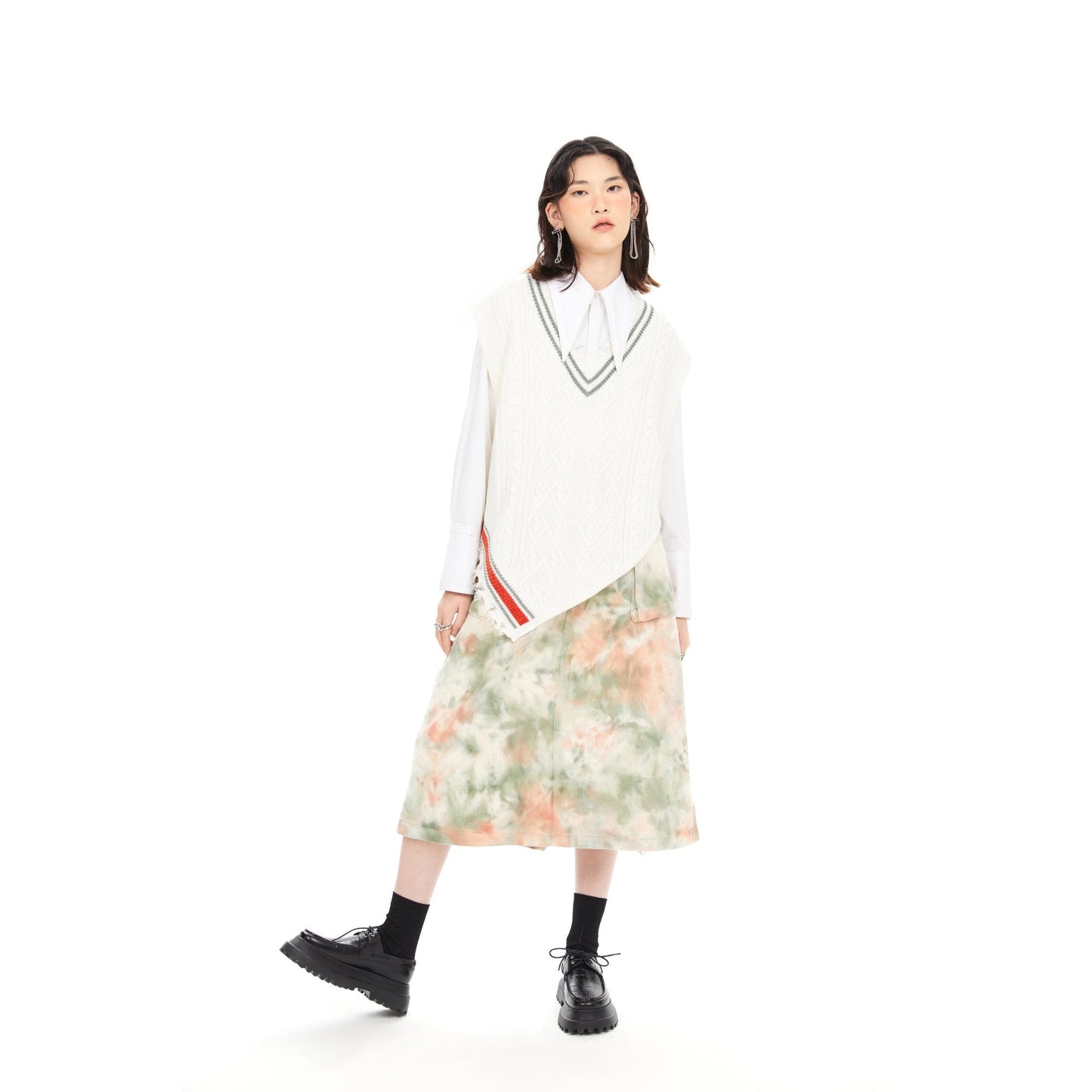 Women Tie Dye Skirt - Beige
