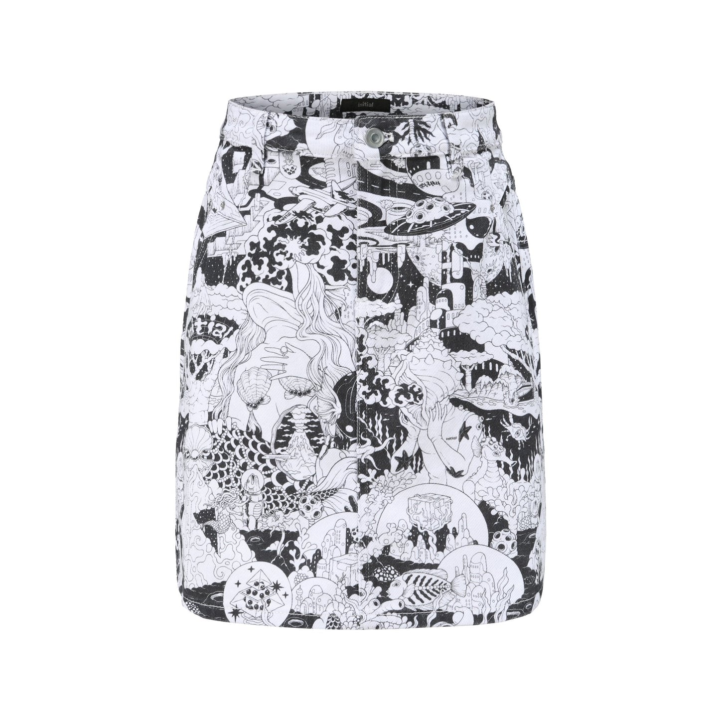 Women Printed Denim Mini Skirt - Pattern