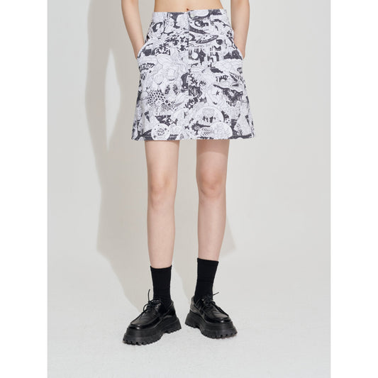 Women Printed Denim Mini Skirt - Pattern