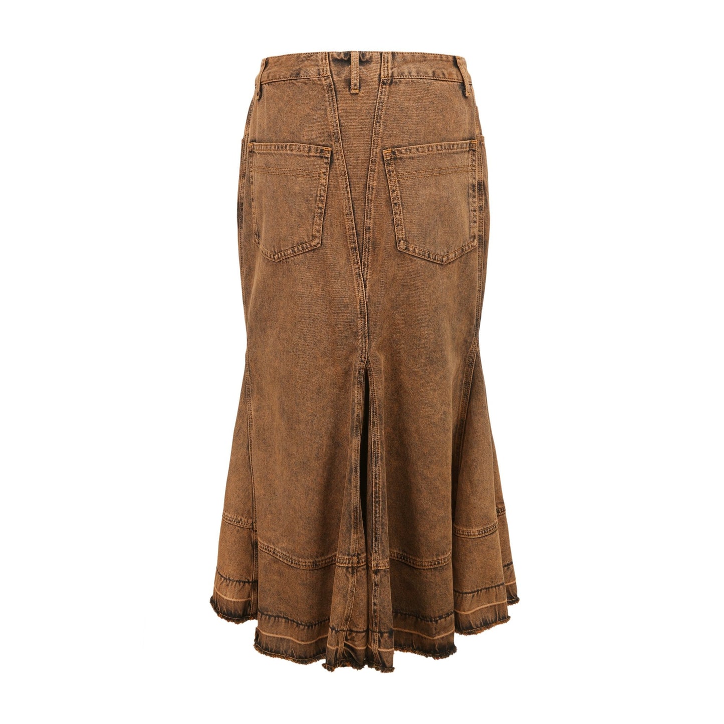 Women Vintage Colour Overdye Mermaid Denim Skirt - Brown