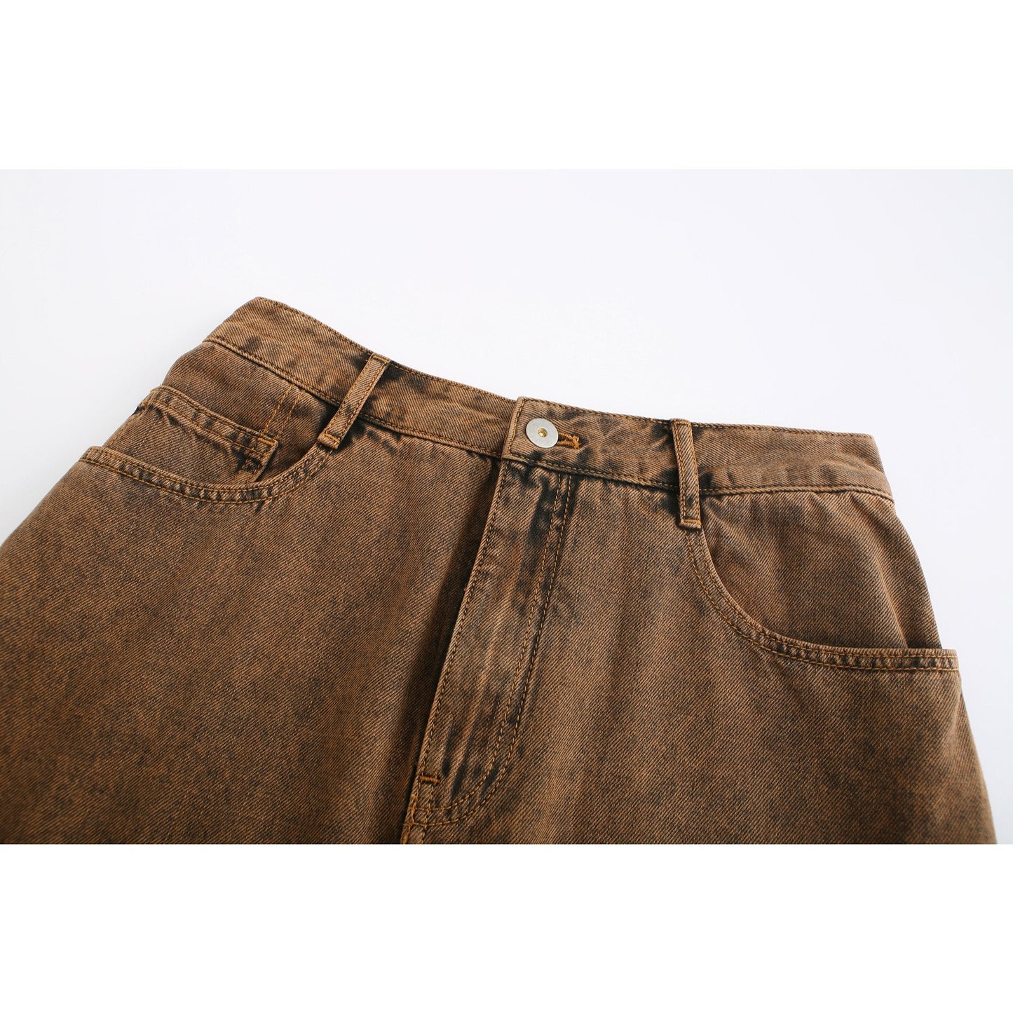 Women Vintage Colour Overdye Mermaid Denim Skirt - Brown