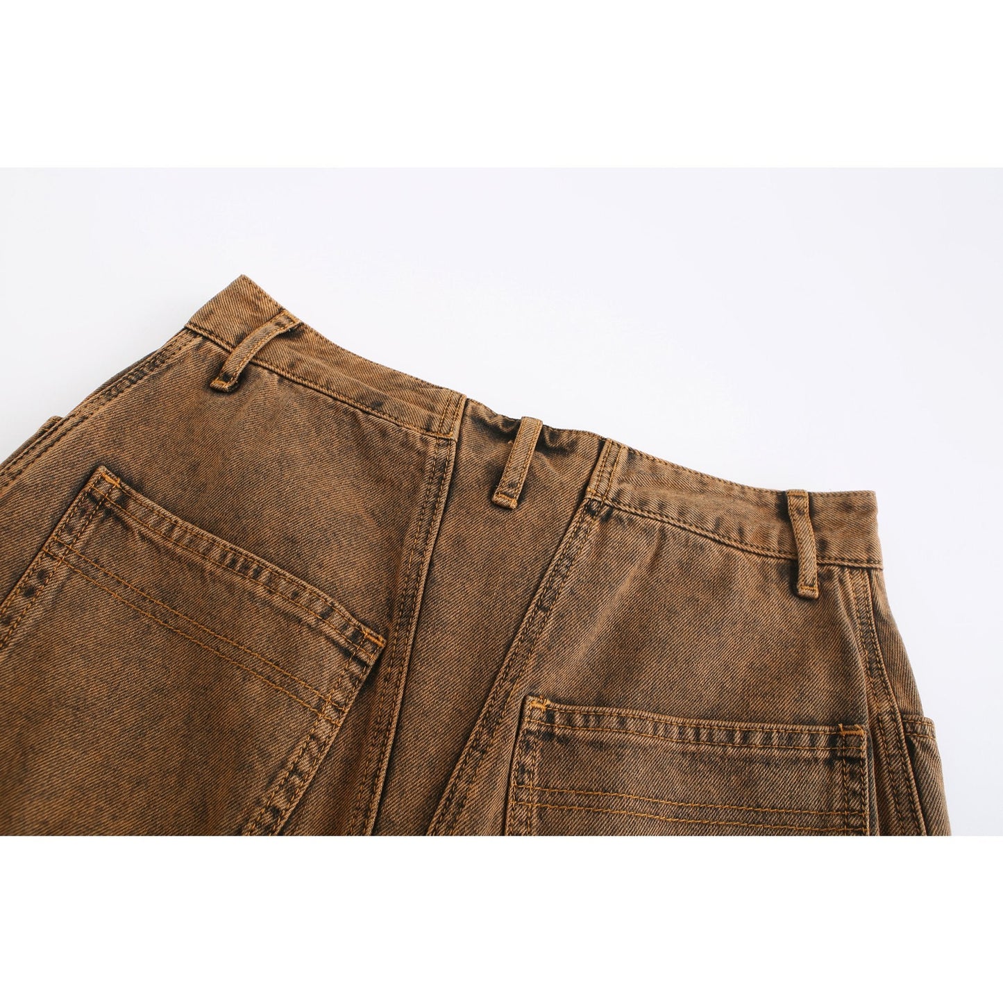 Women Vintage Colour Overdye Mermaid Denim Skirt - Brown