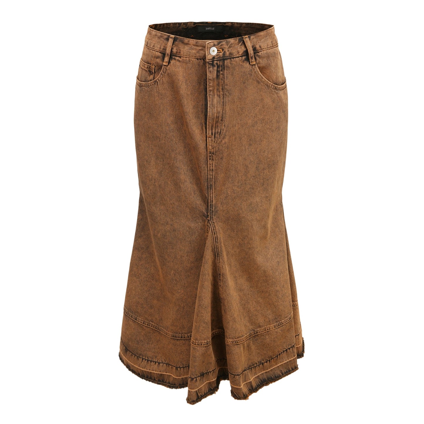 Women Vintage Colour Overdye Mermaid Denim Skirt - Brown