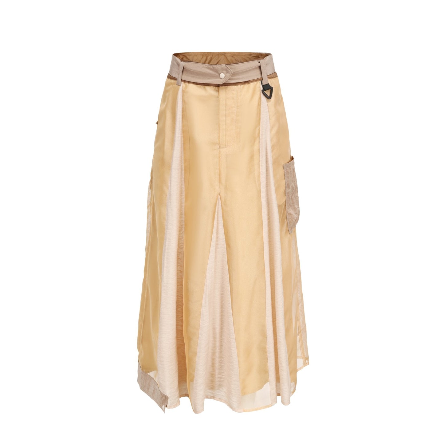 Women See Through Colour Blocking Military Skirt - Khaki