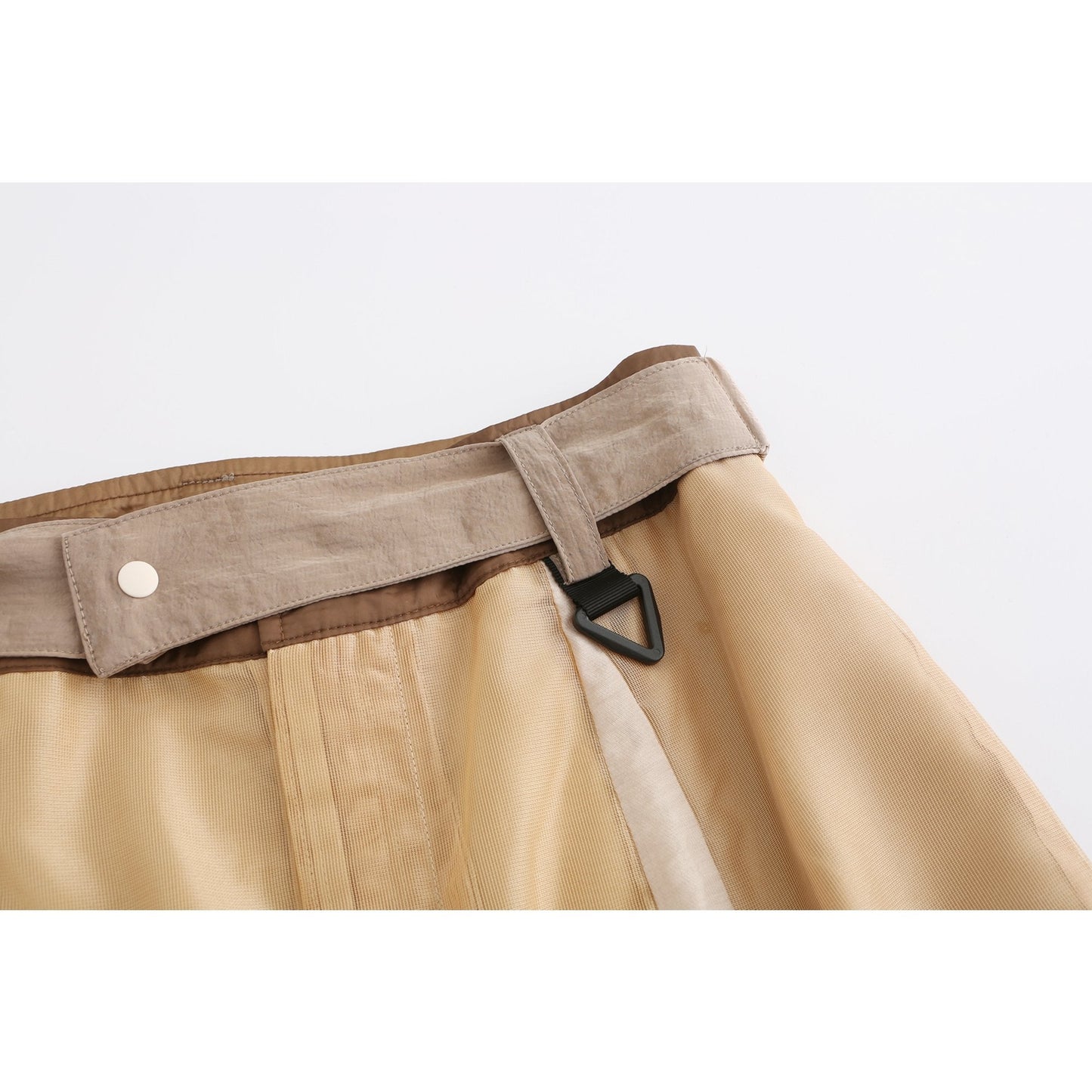 Women See Through Colour Blocking Military Skirt - Khaki