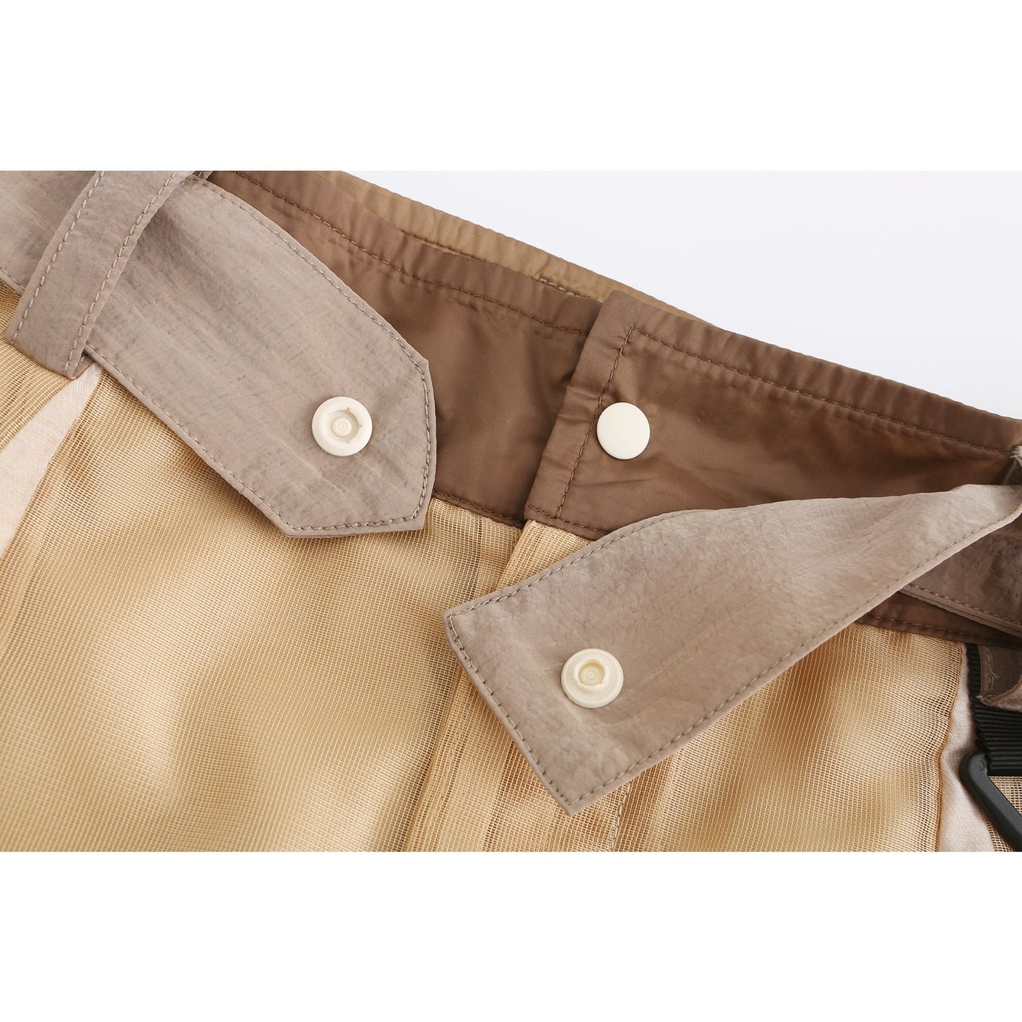 Women See Through Colour Blocking Military Skirt - Khaki
