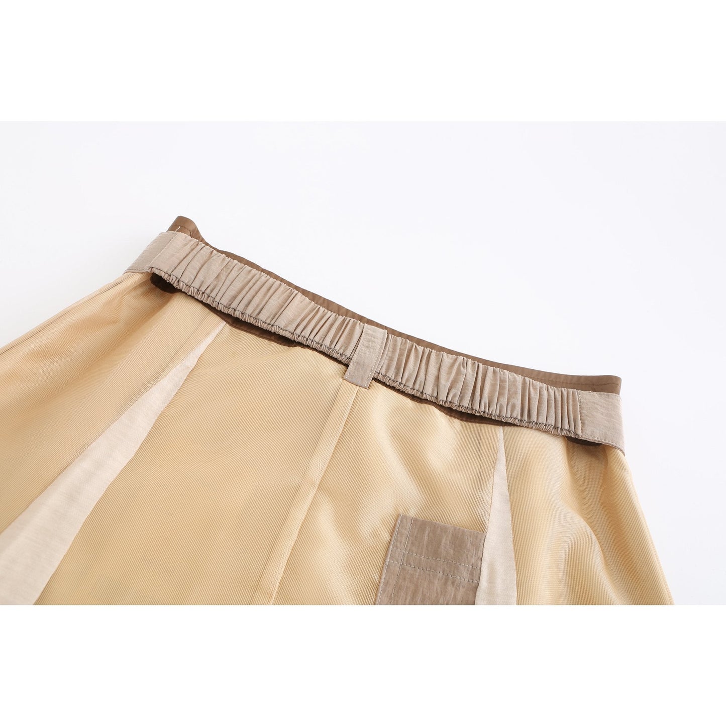Women See Through Colour Blocking Military Skirt - Khaki