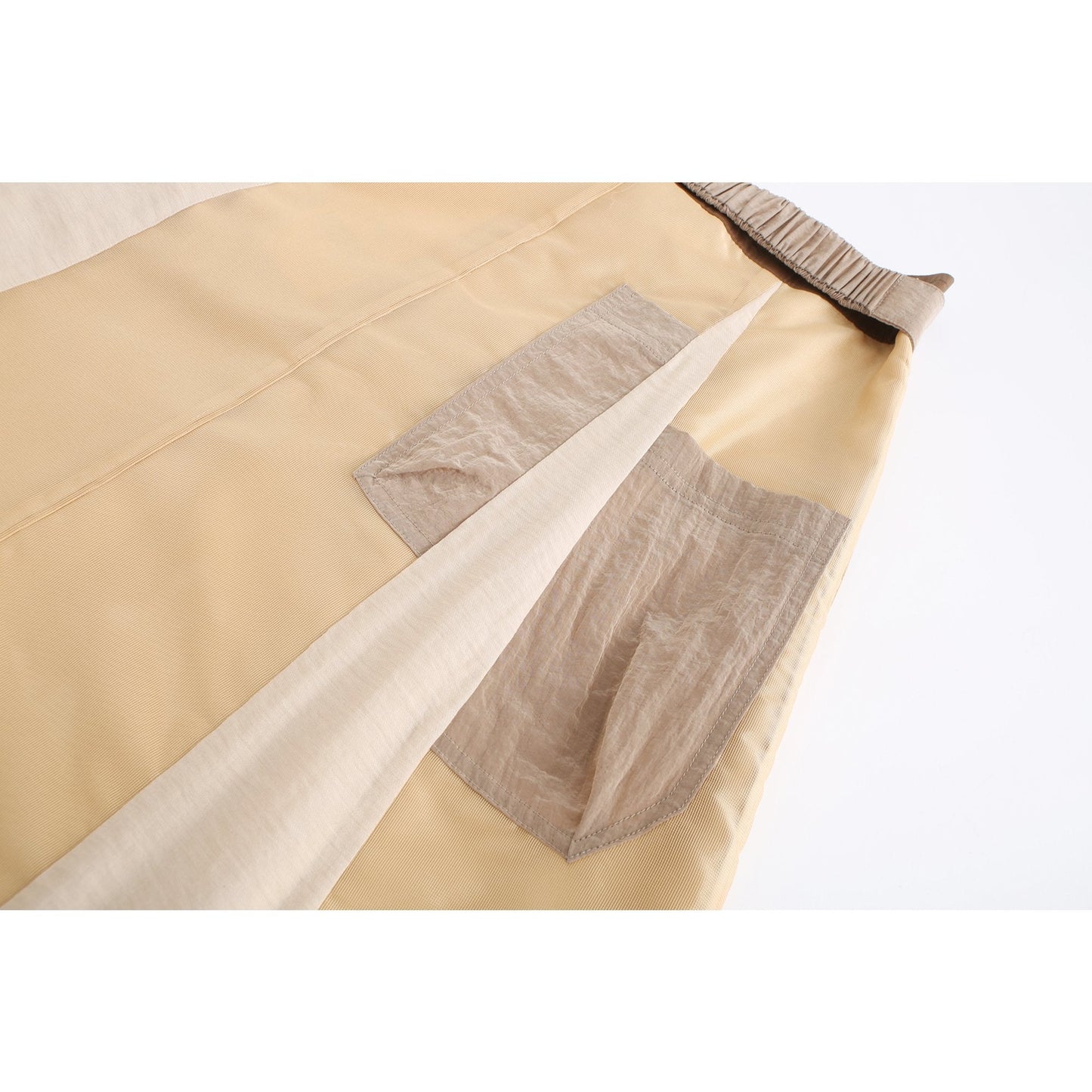 Women See Through Colour Blocking Military Skirt - Khaki