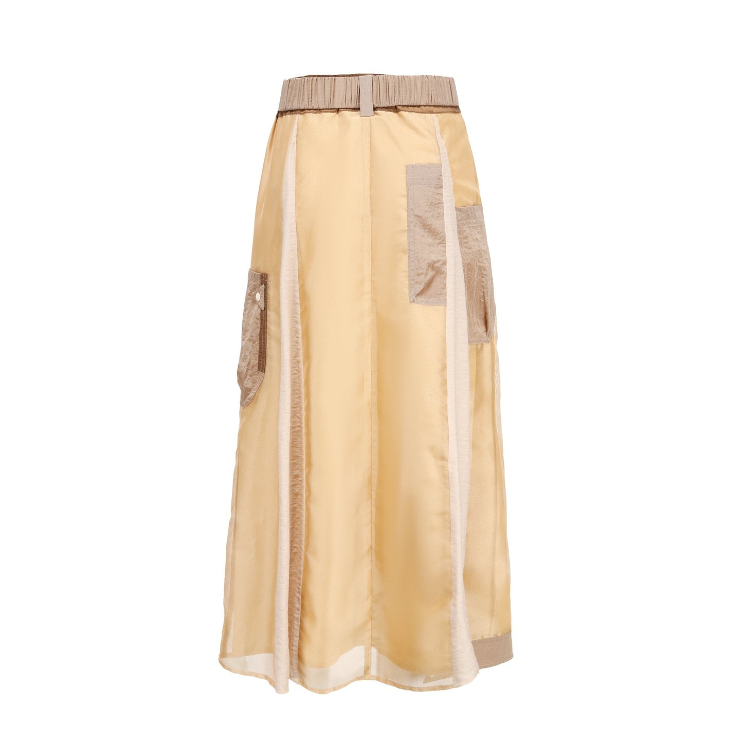 Women See Through Colour Blocking Military Skirt - Khaki