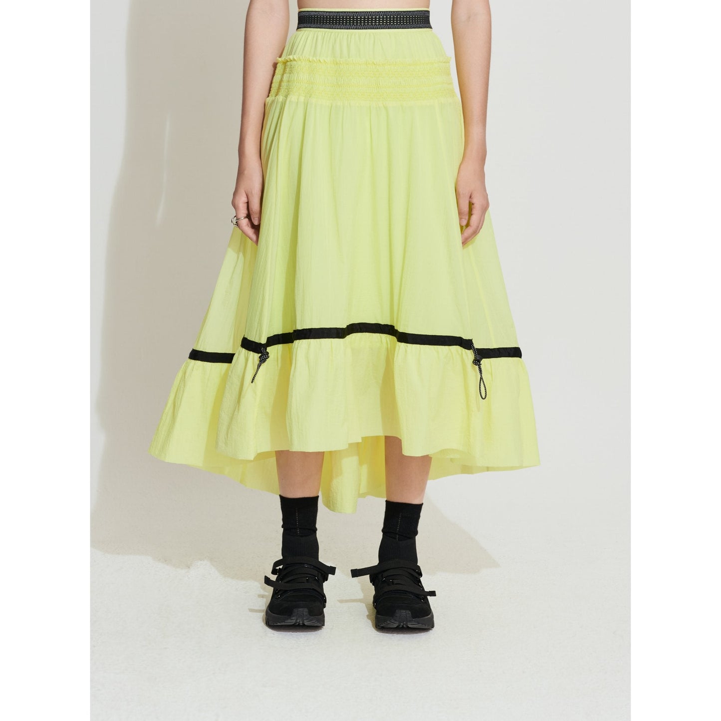 Women Tiered Layer Ruffle Outdoor Nylon Skirt - Yellow