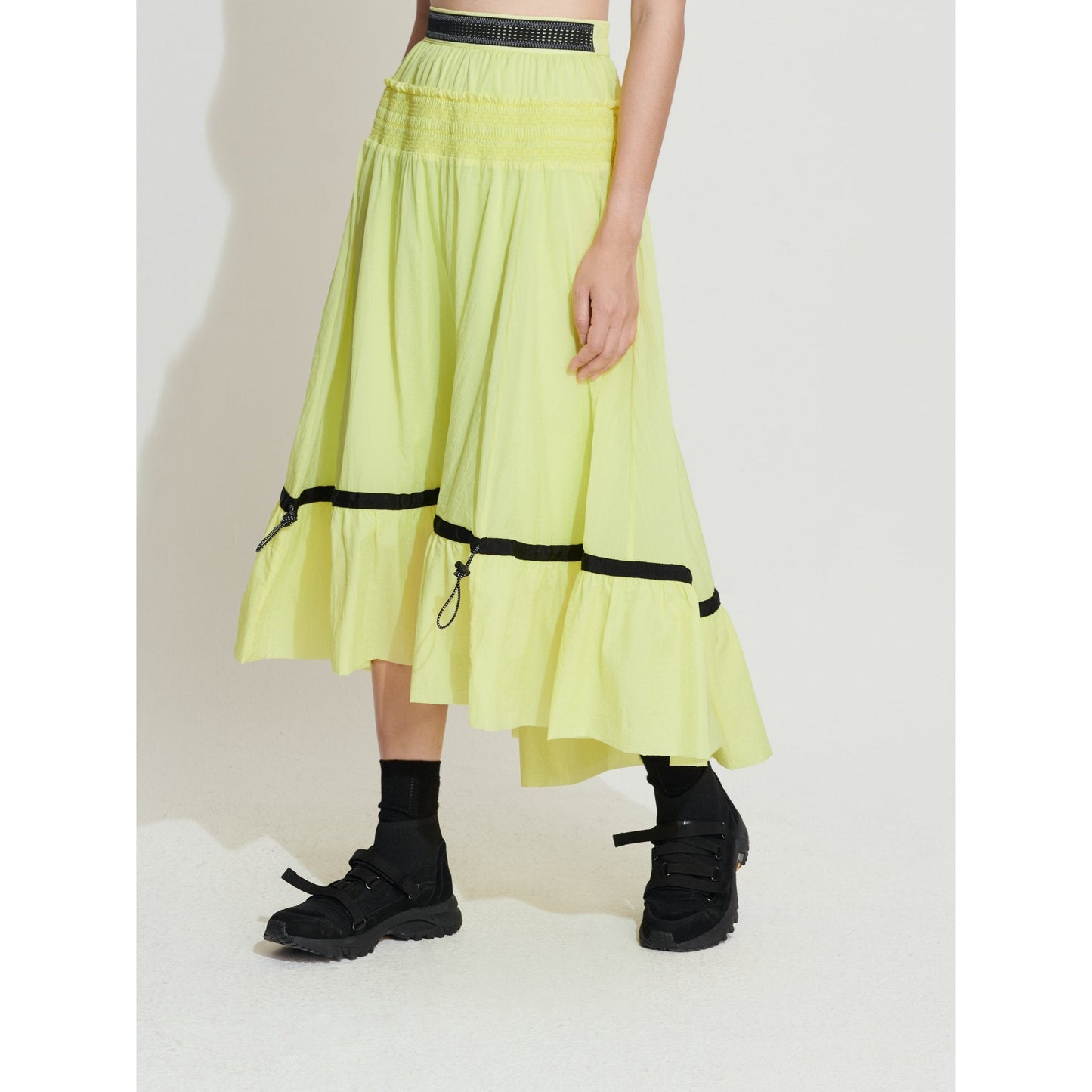 Women Tiered Layer Ruffle Outdoor Nylon Skirt - Yellow