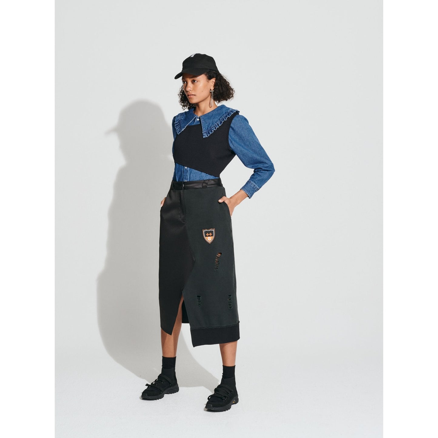 Women Patch Style College Pencil Skirt - Black