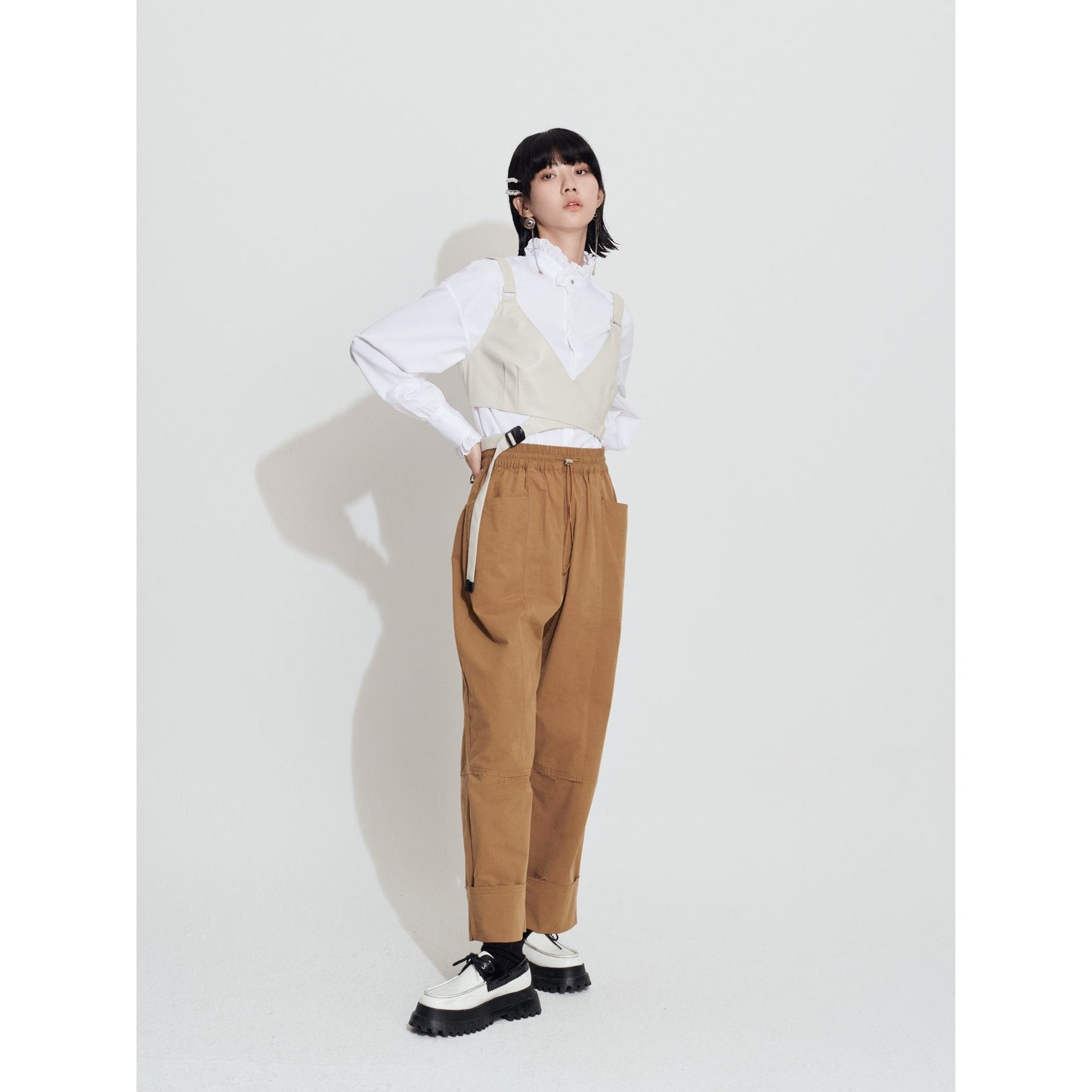 Women Worker Boyfriend Pants - Orange
