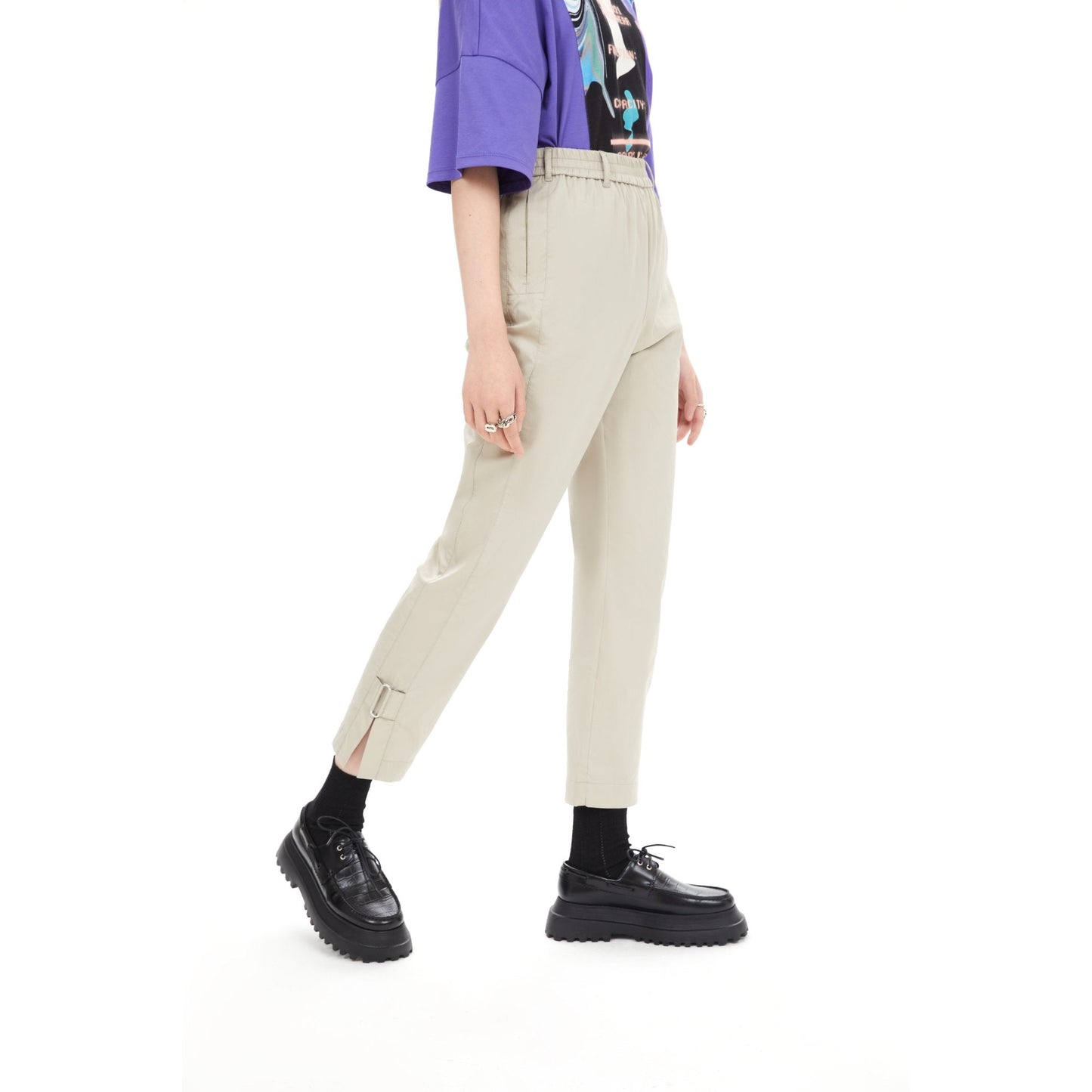 Women Buckle Pants - Light Green
