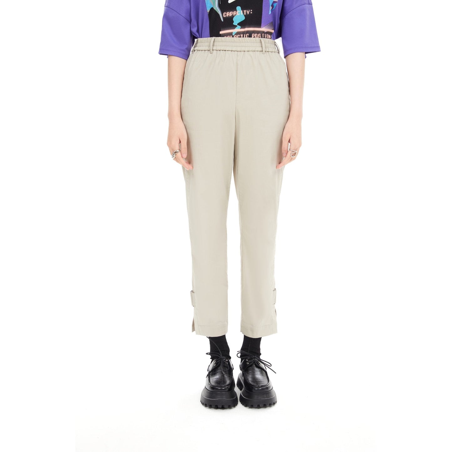 Women Buckle Pants - Light Green
