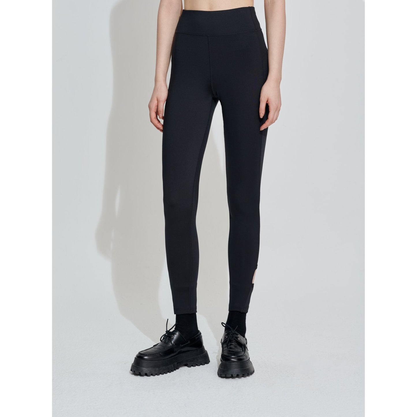 Women Cut Out Hem Leggings - Black