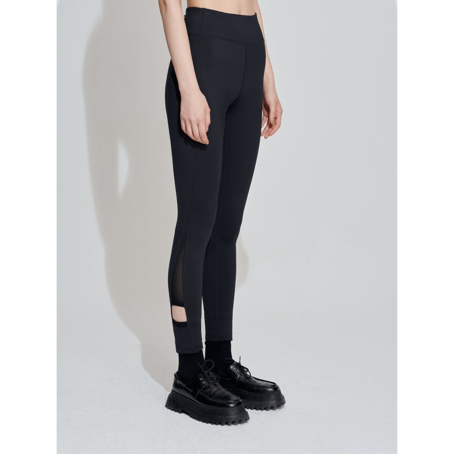 Women Cut Out Hem Leggings - Black