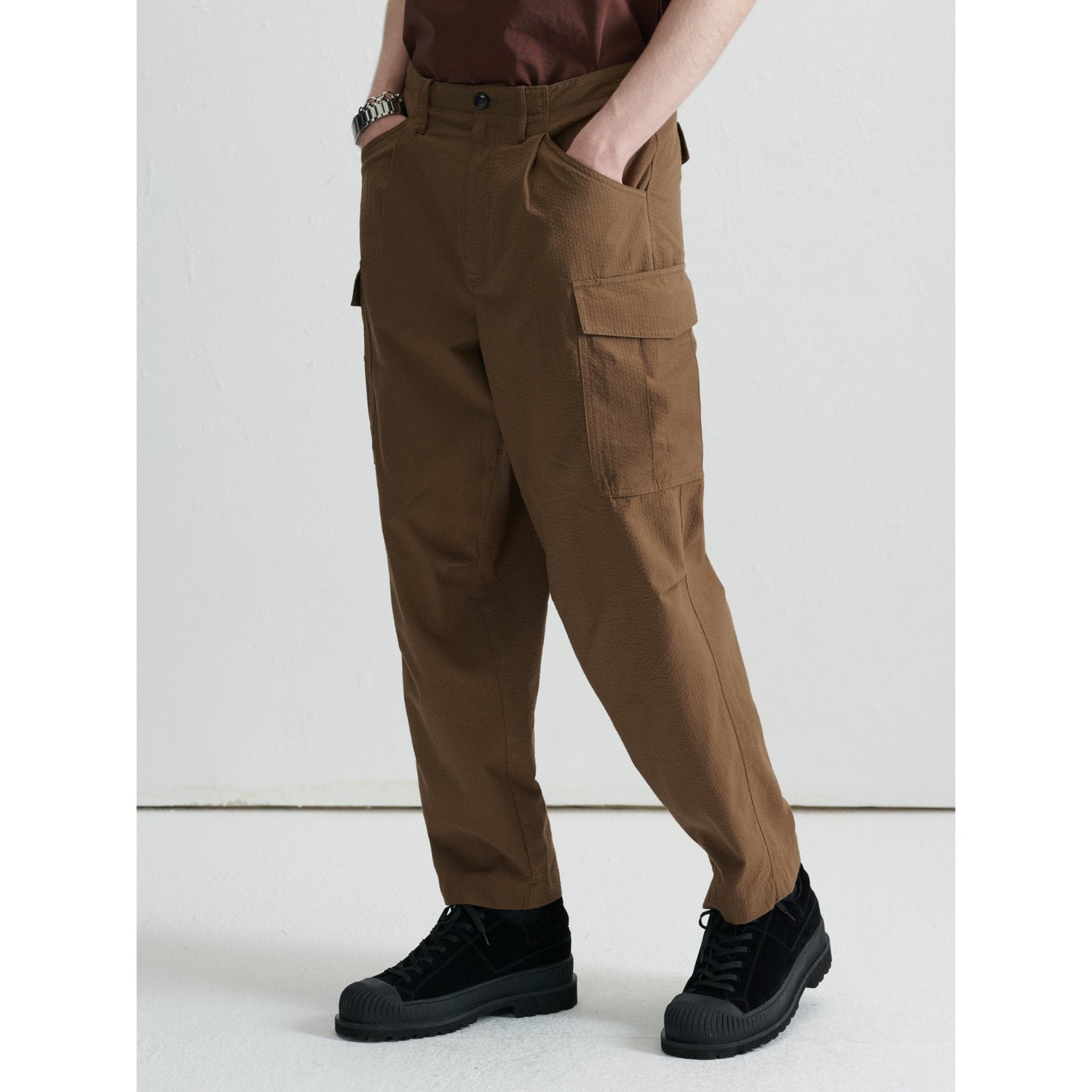 Men Seersucker Military Pants - Metallic Green
