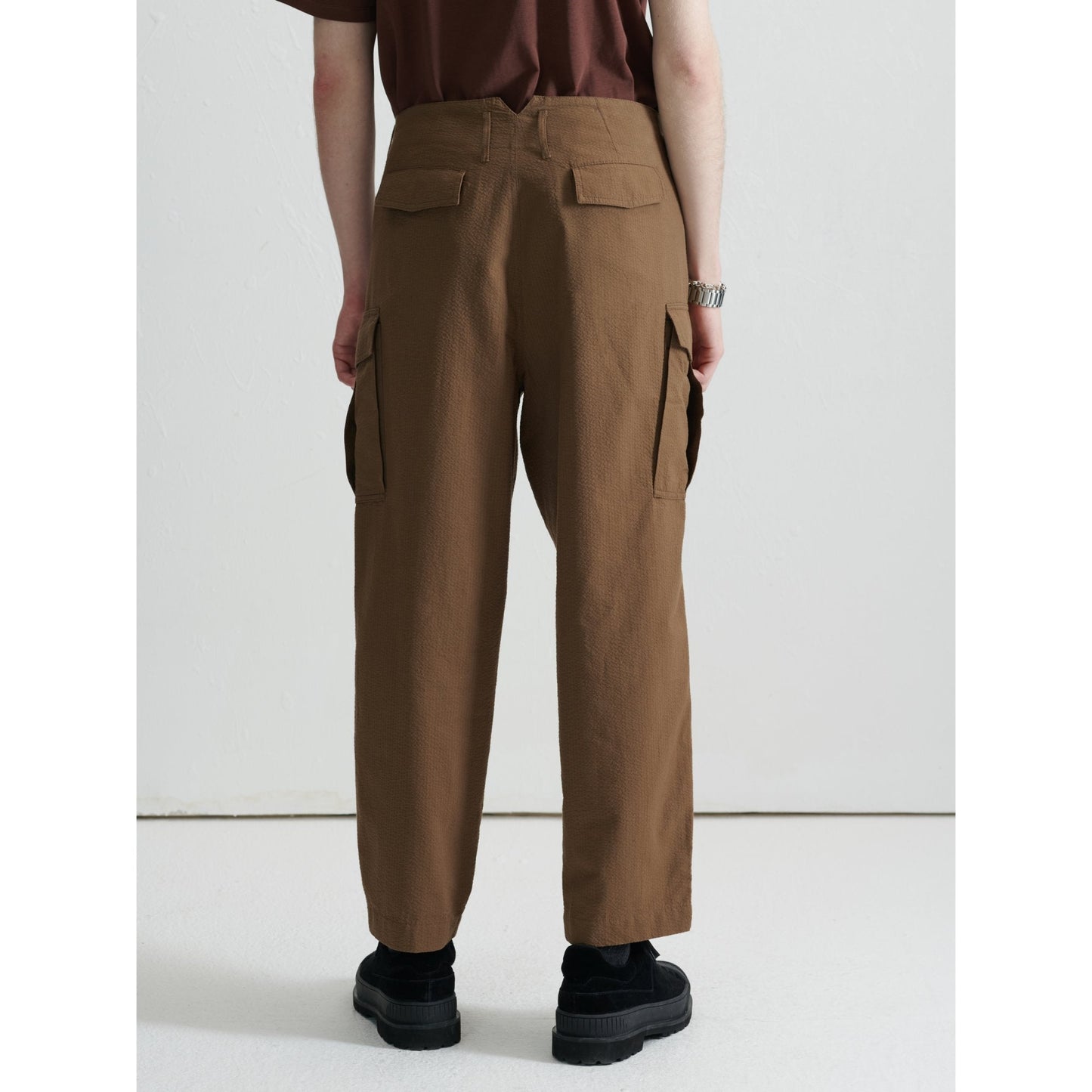 Men Seersucker Military Pants - Metallic Green