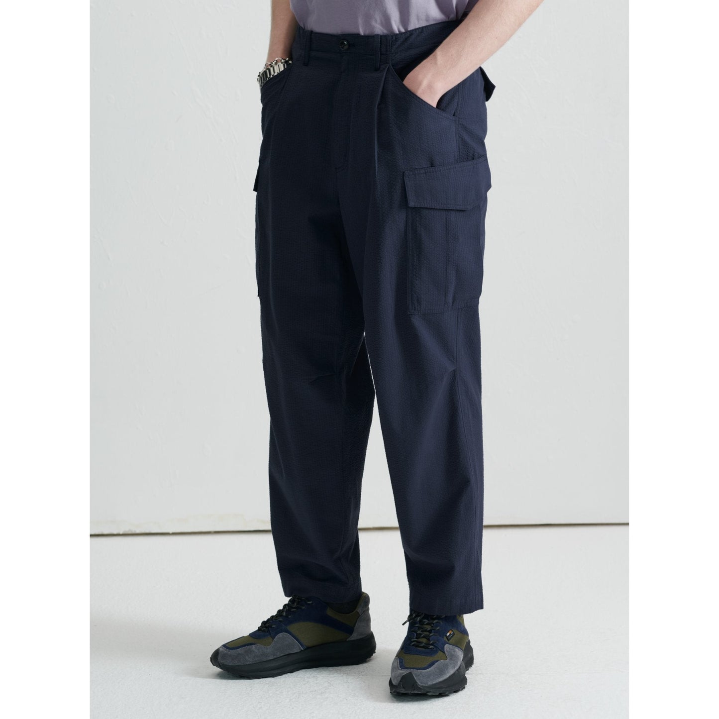 Men Seersucker Military Pants - Navy