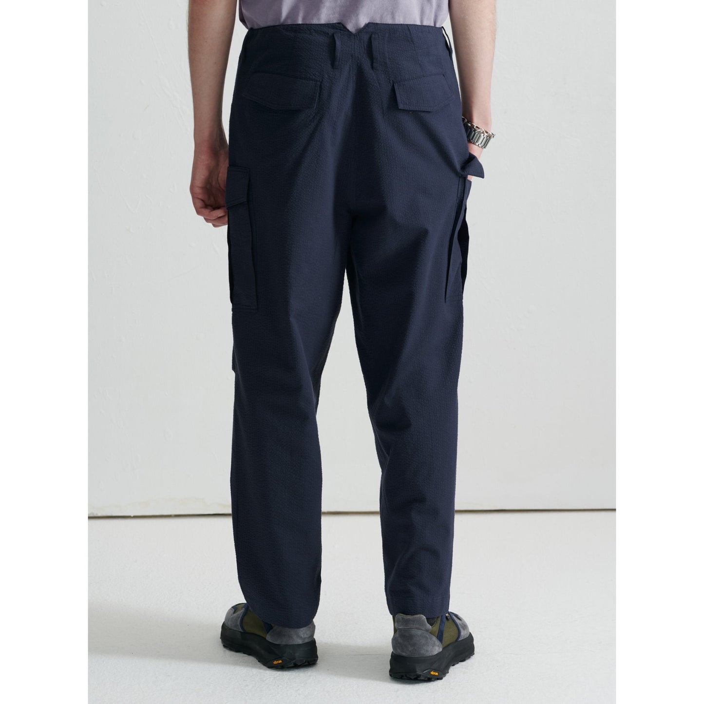 Men Seersucker Military Pants - Navy