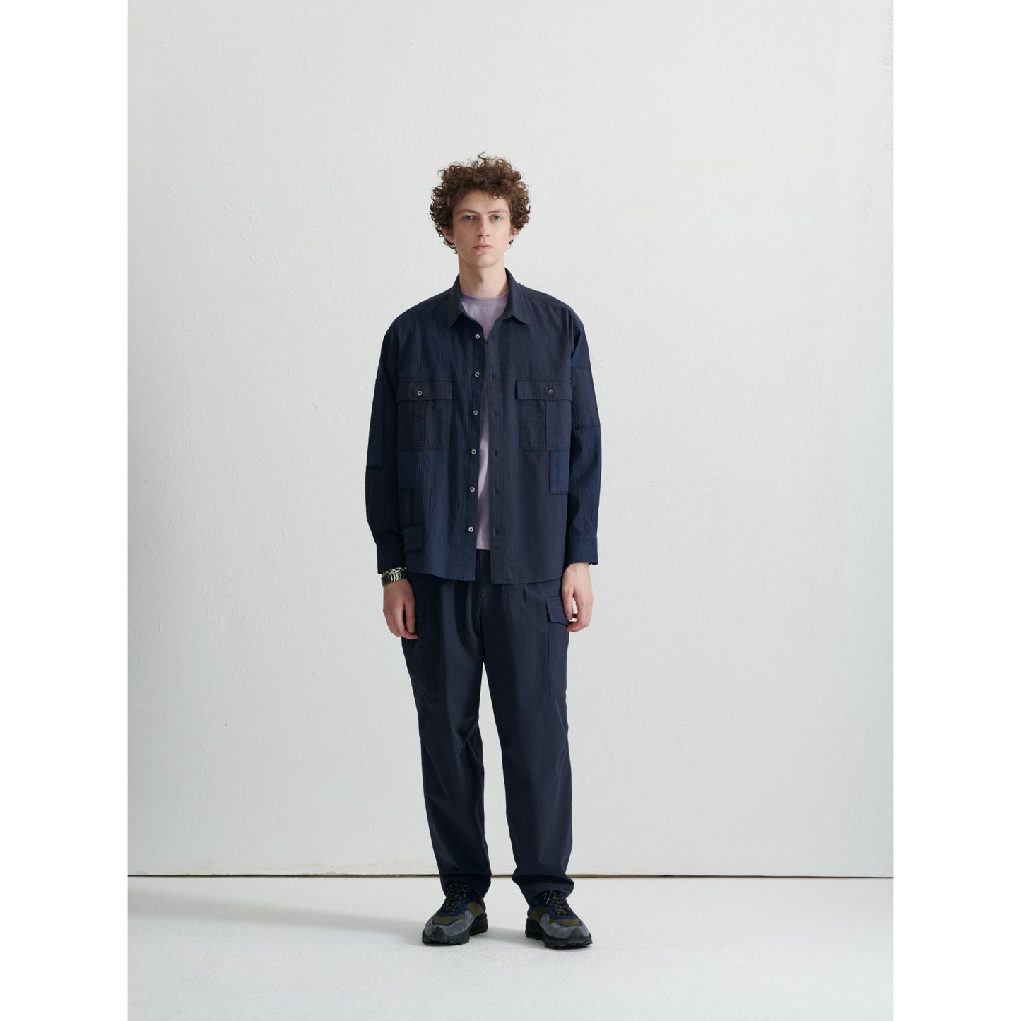 Men Seersucker Military Pants - Navy