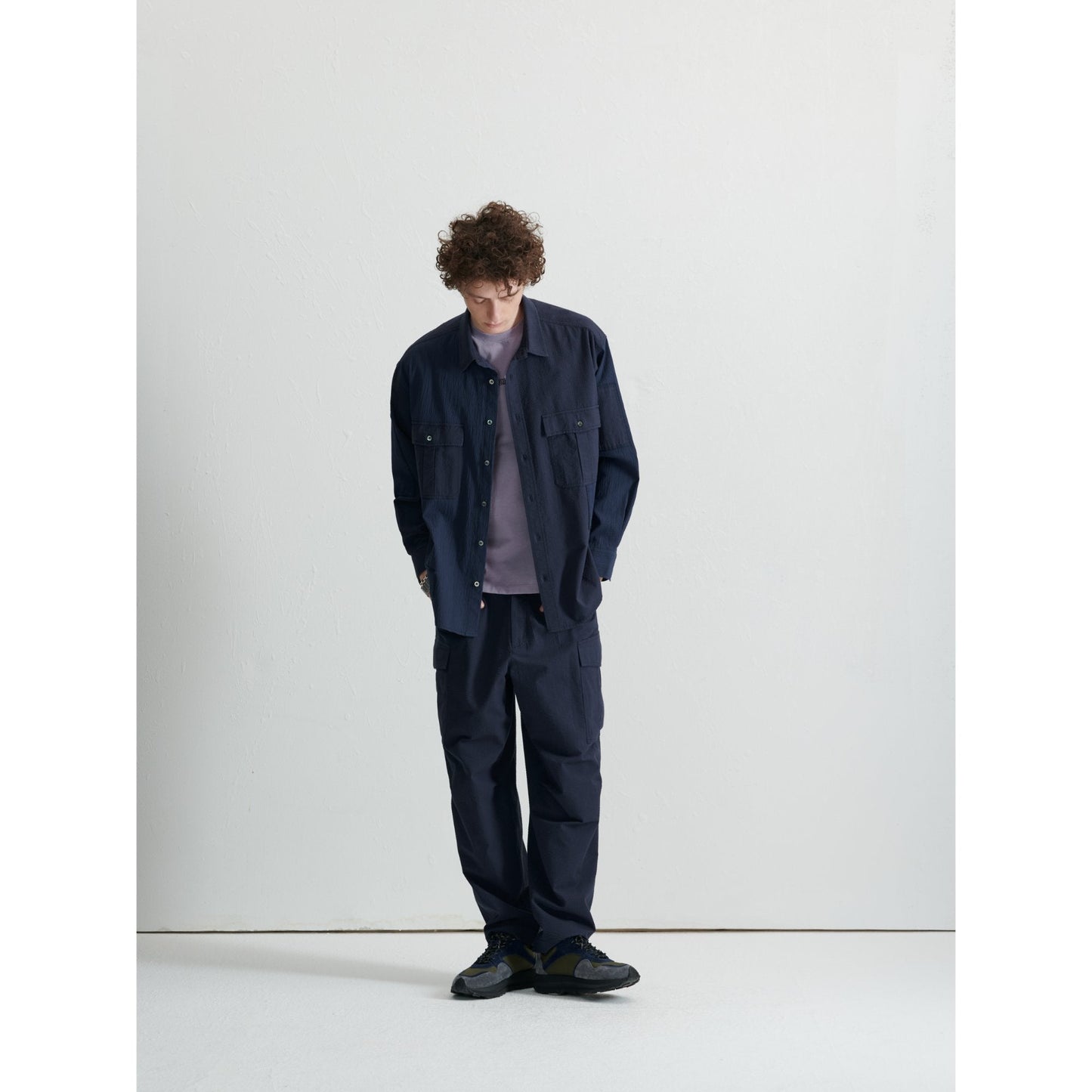 Men Seersucker Military Pants - Navy