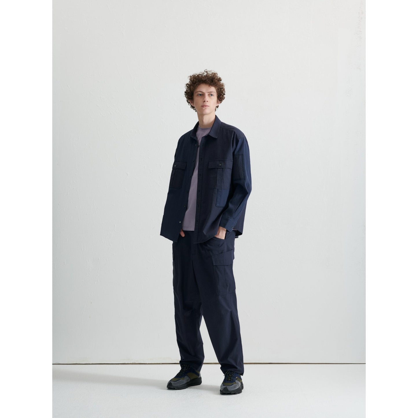 Men Seersucker Military Pants - Navy