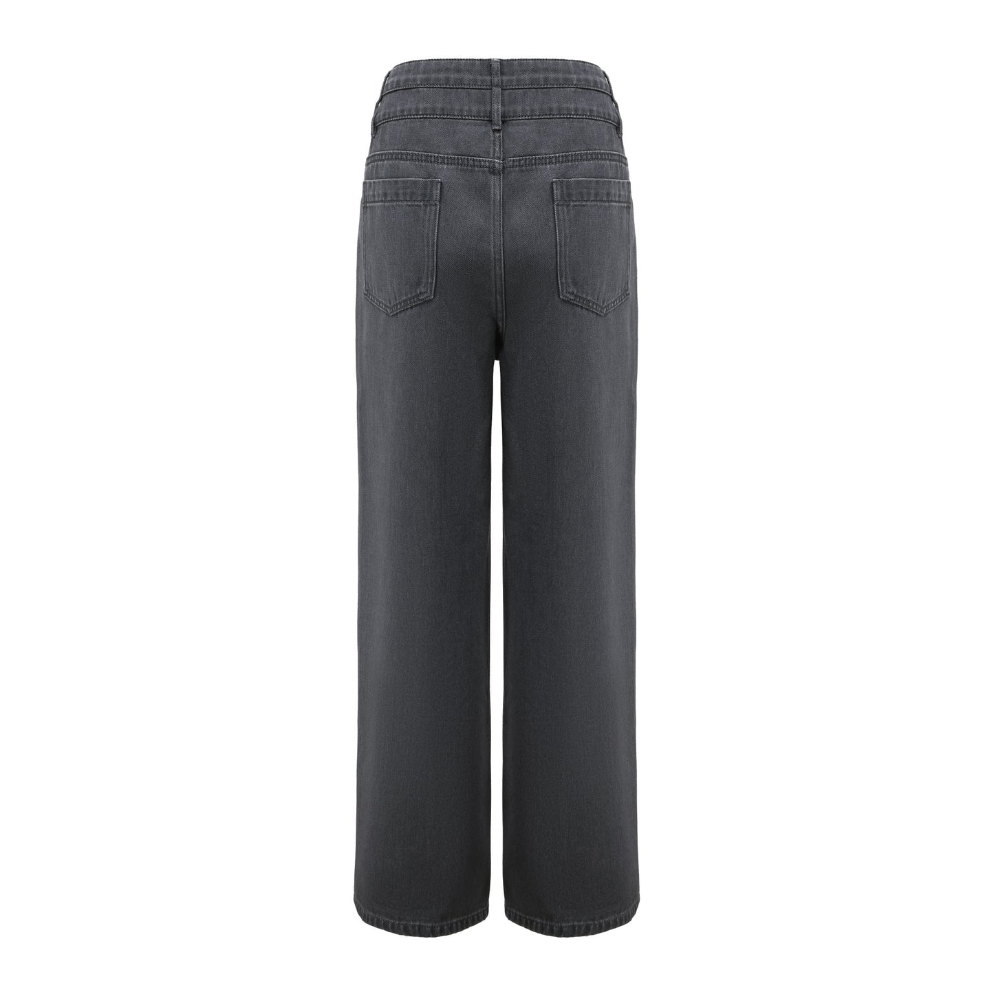 Women Punched Damage Wash Denim Pants - Charcoal